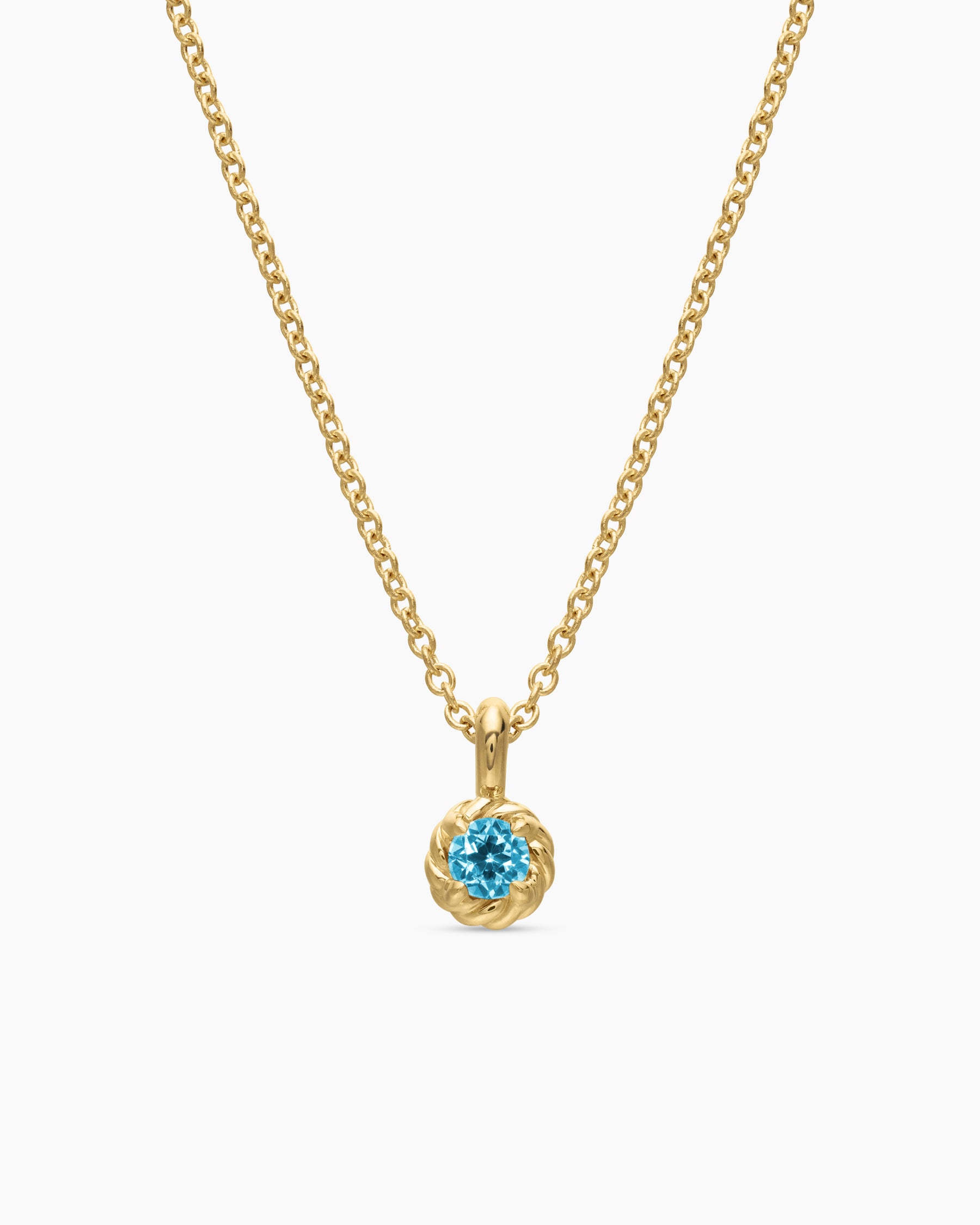 Cable Collectibles Teen Birthstone Necklace in 18K Yellow Gold with Blue Topaz, 3mm
