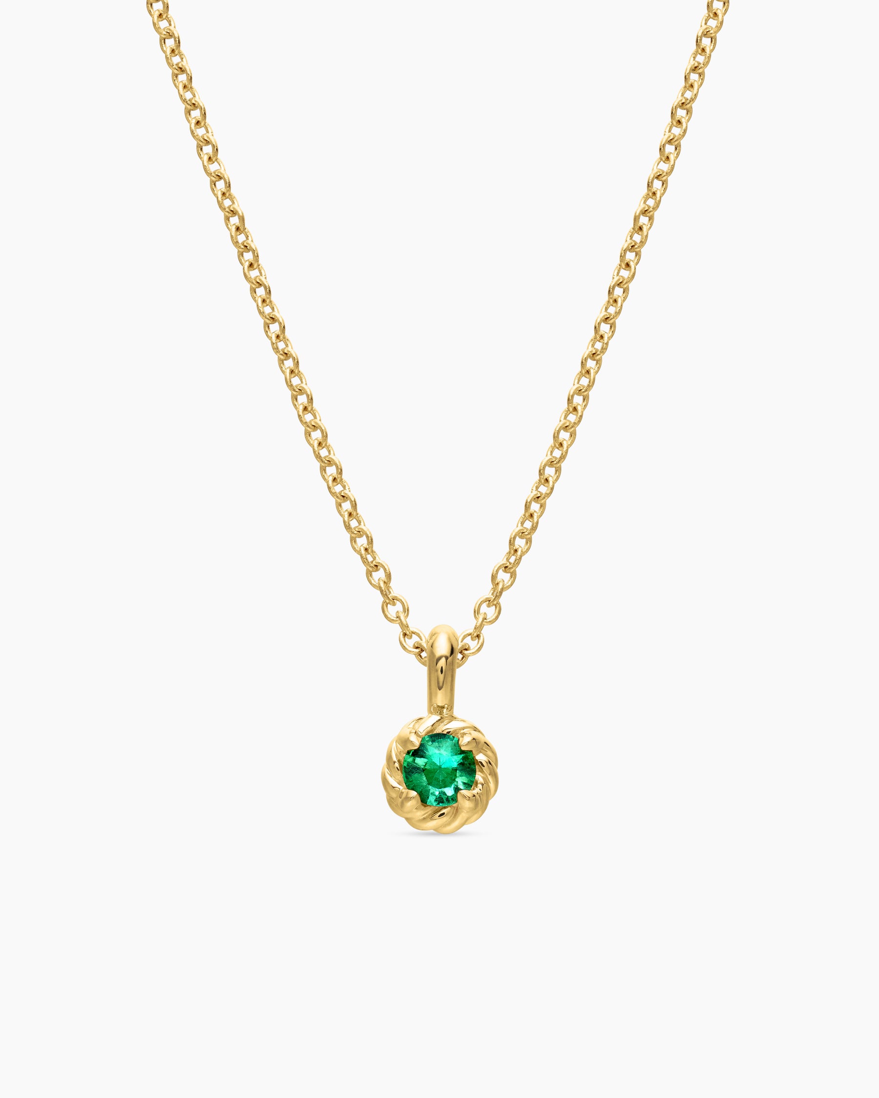 Cable Collectibles Teen Birthstone Necklace in 18K Yellow Gold with Emerald, 3mm