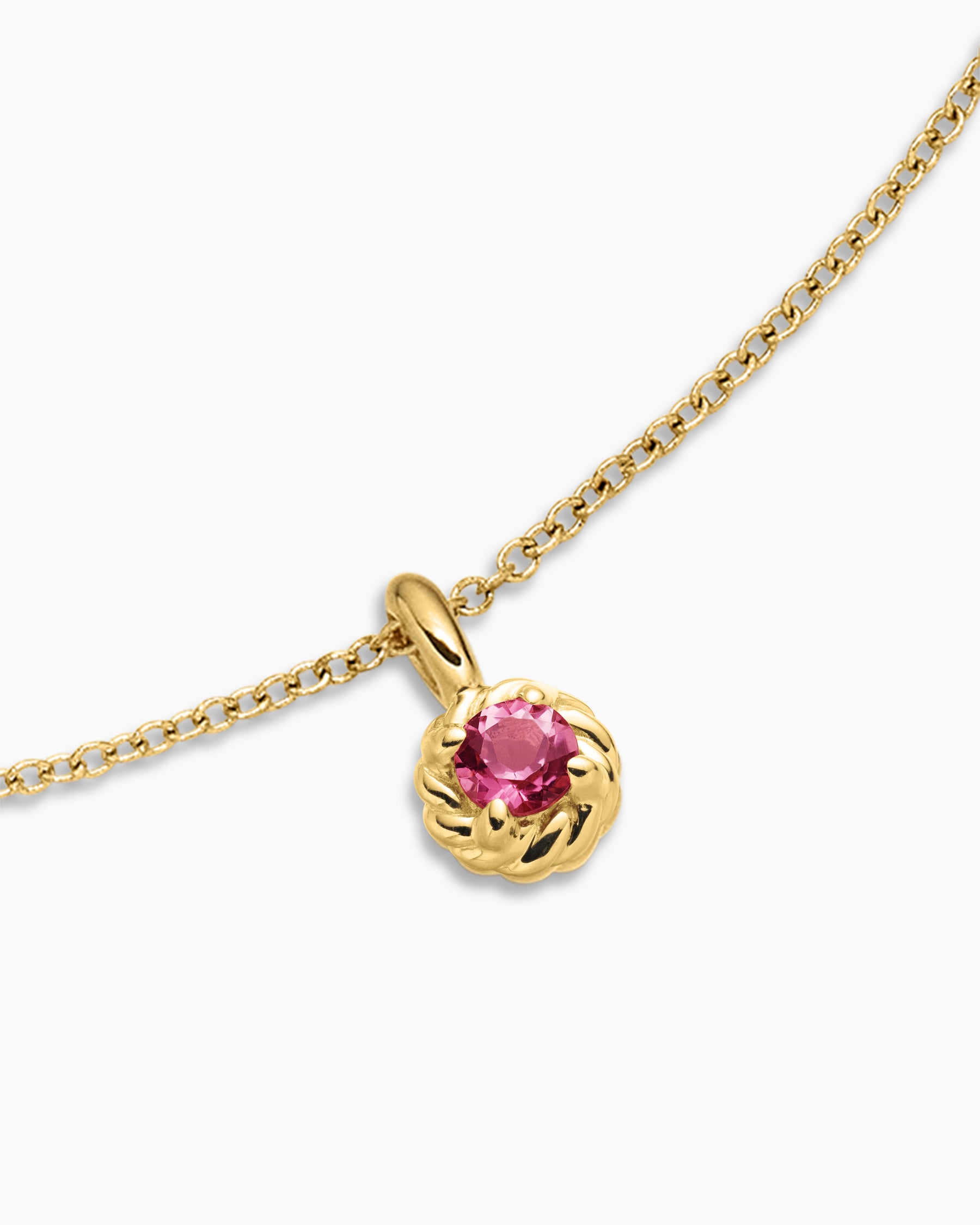 Cable Collectibles Teen Birthstone Necklace in 18K Yellow Gold with Pink Tourmaline, 3mm - Image 4