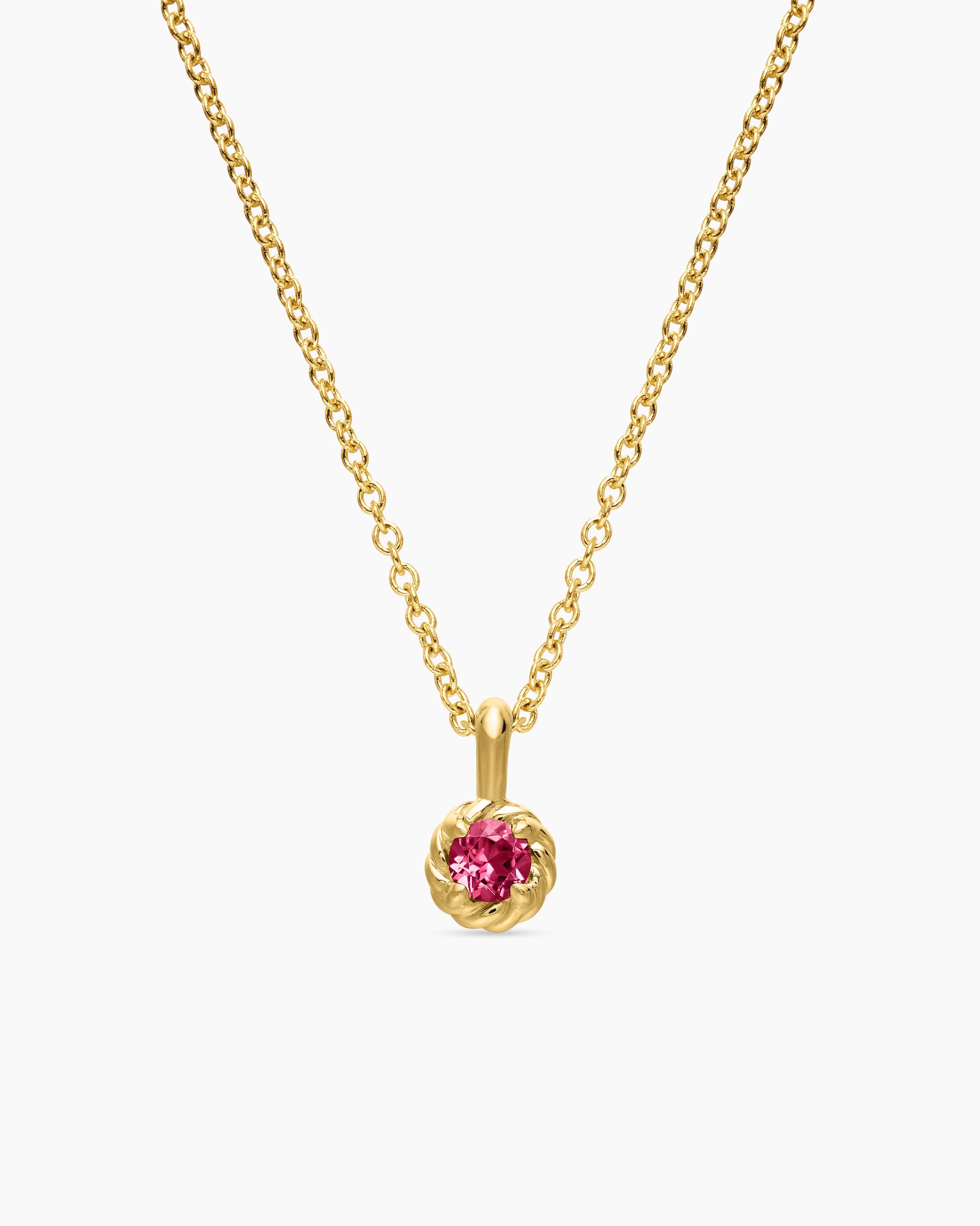 Cable Collectibles Teen Birthstone Necklace in 18K Yellow Gold with Pink Tourmaline, 3mm