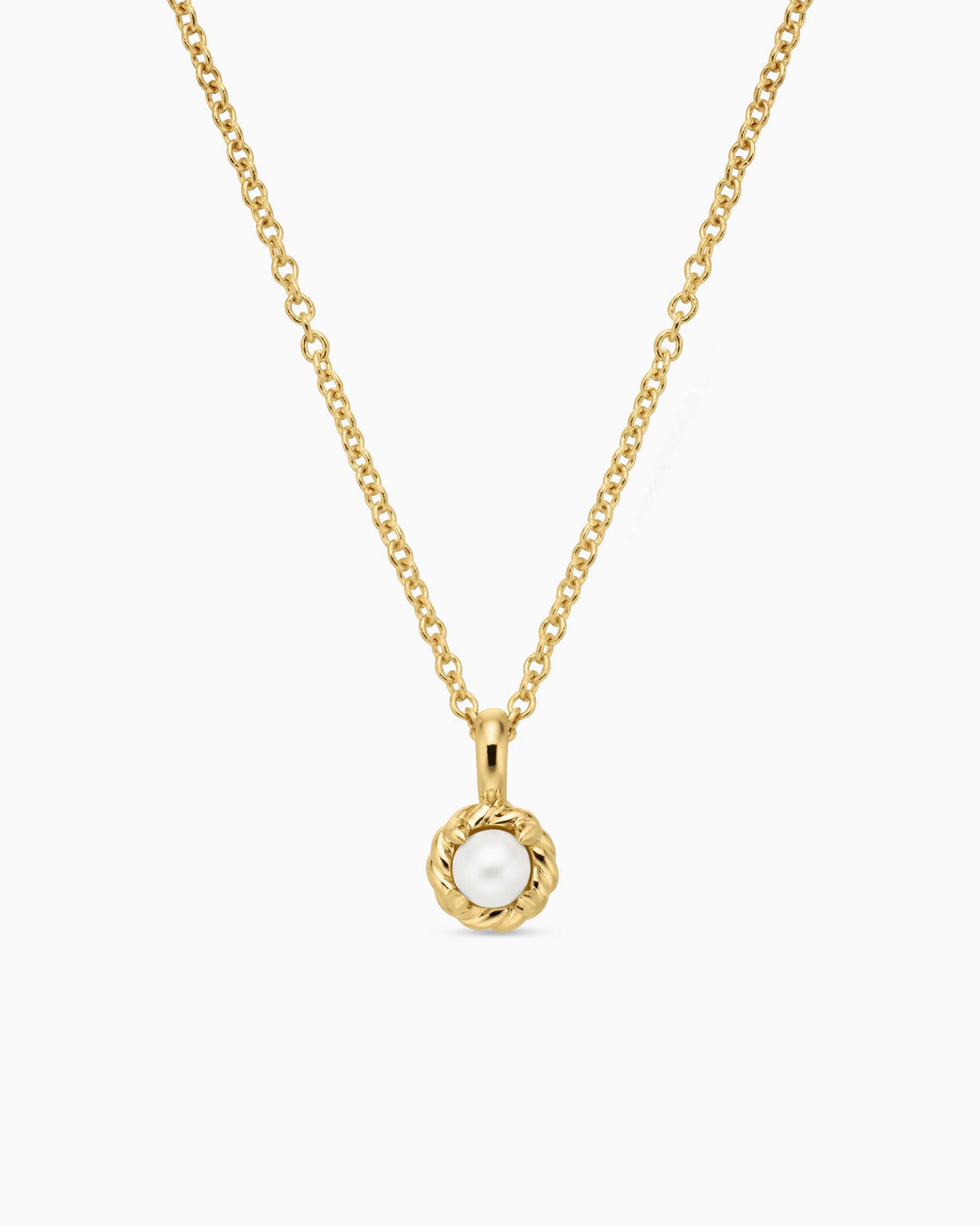 Cable Collectibles Teen Birthstone Necklace in 18K Yellow Gold with Pearl, 3mm