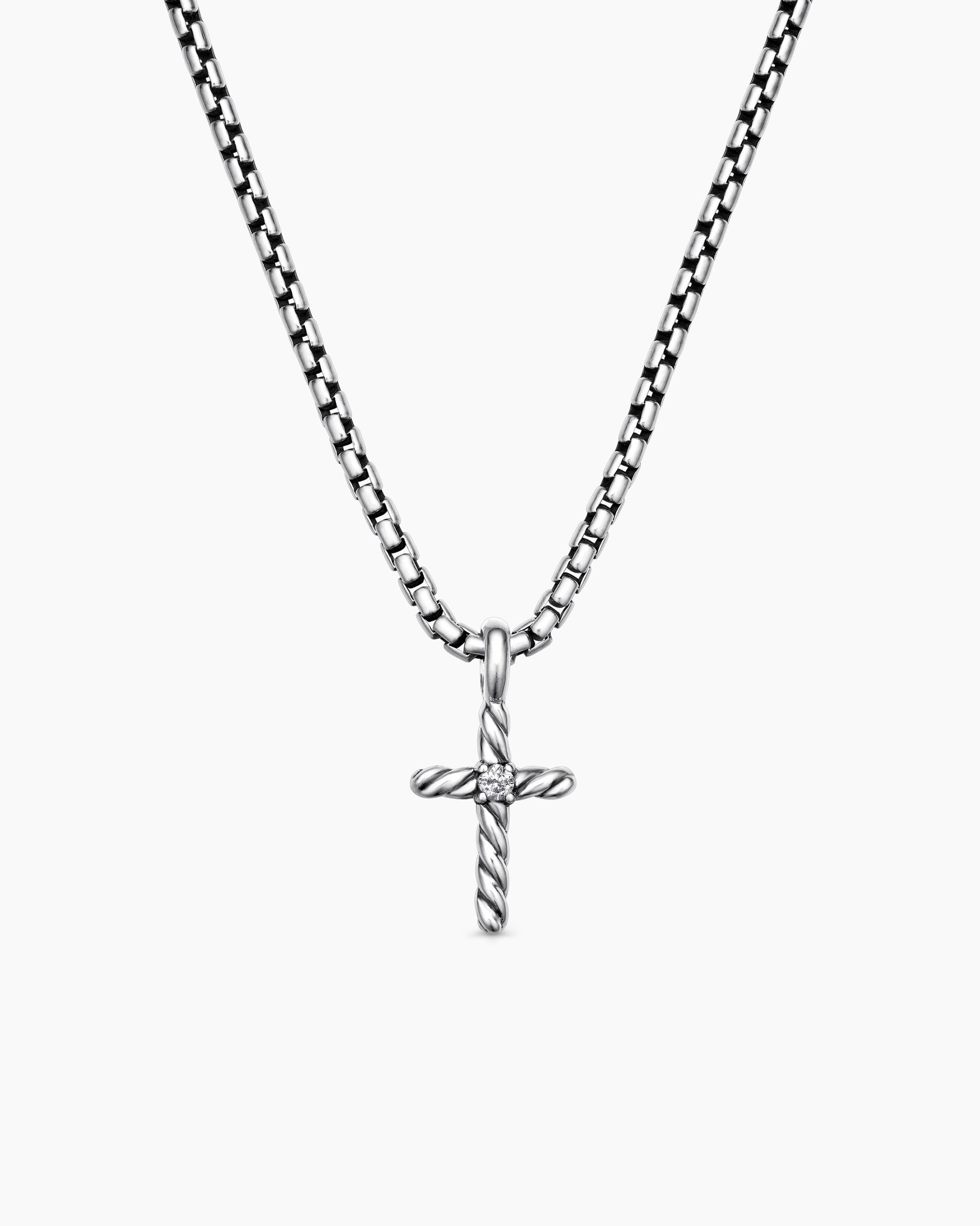 Cable Collectibles Teen Cross Necklace in Sterling Silver with Center Diamond