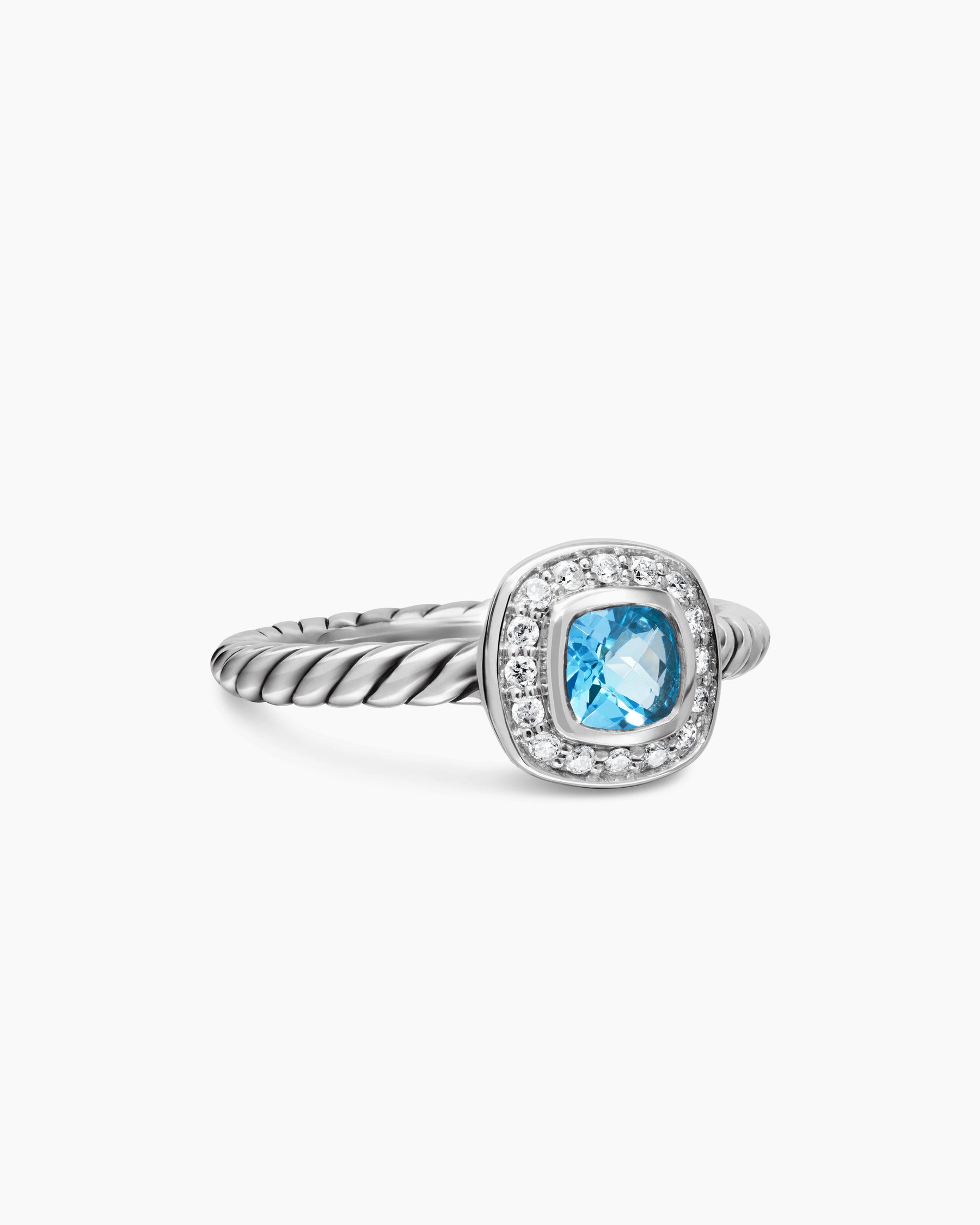 Albion Teen Ring in Sterling Silver with Blue Topaz and Diamonds, 4mm