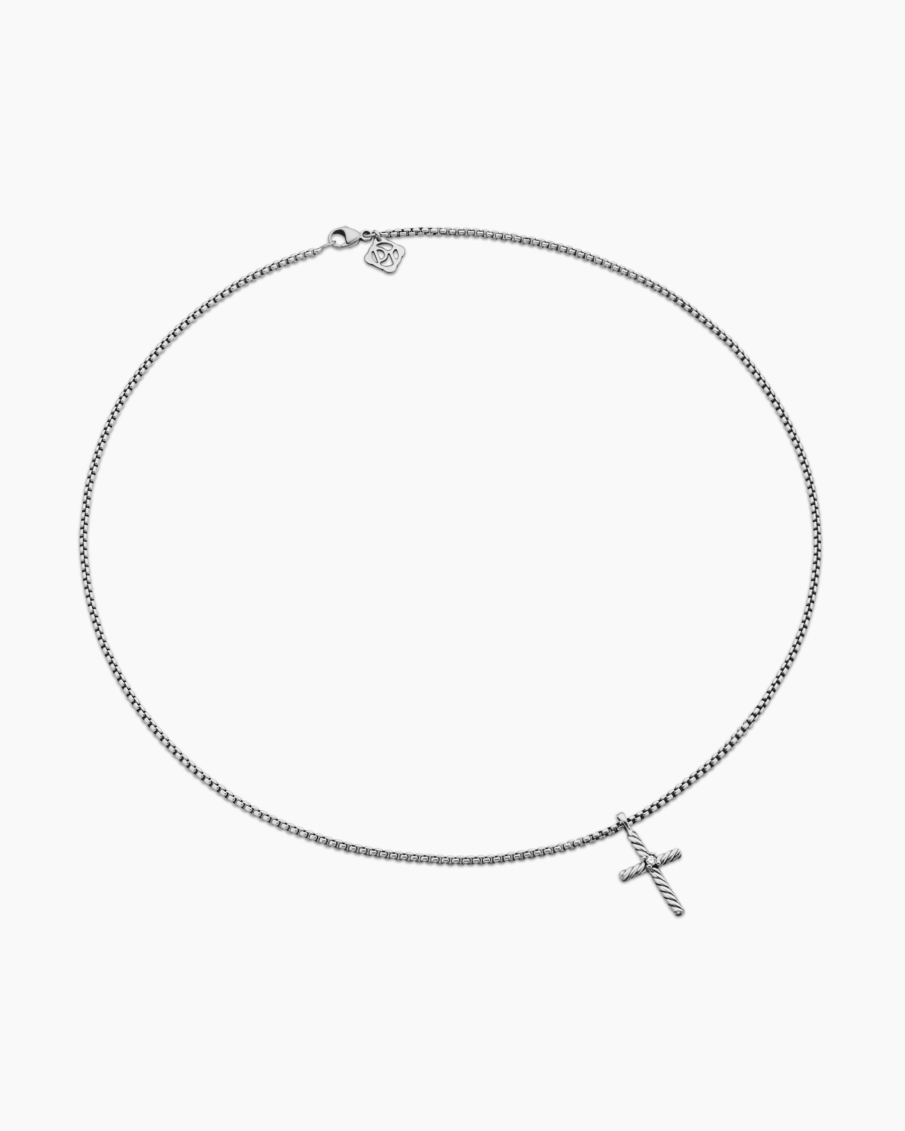 Classic Cable Cross Necklace in Sterling Silver with Center Diamond, 24.3mm - Image 3