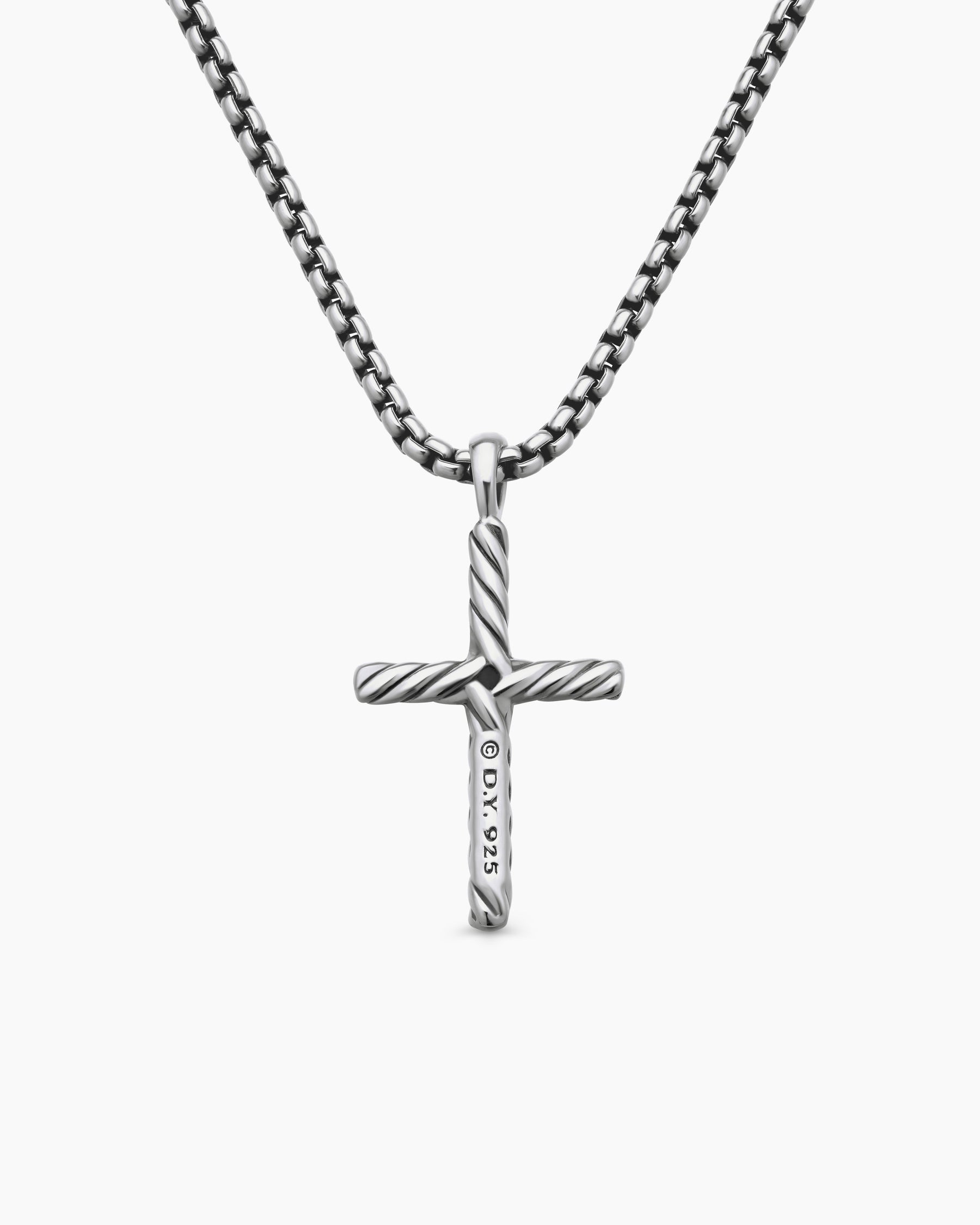 Classic Cable Cross Necklace in Sterling Silver with Center Diamond, 24.3mm - Image 4