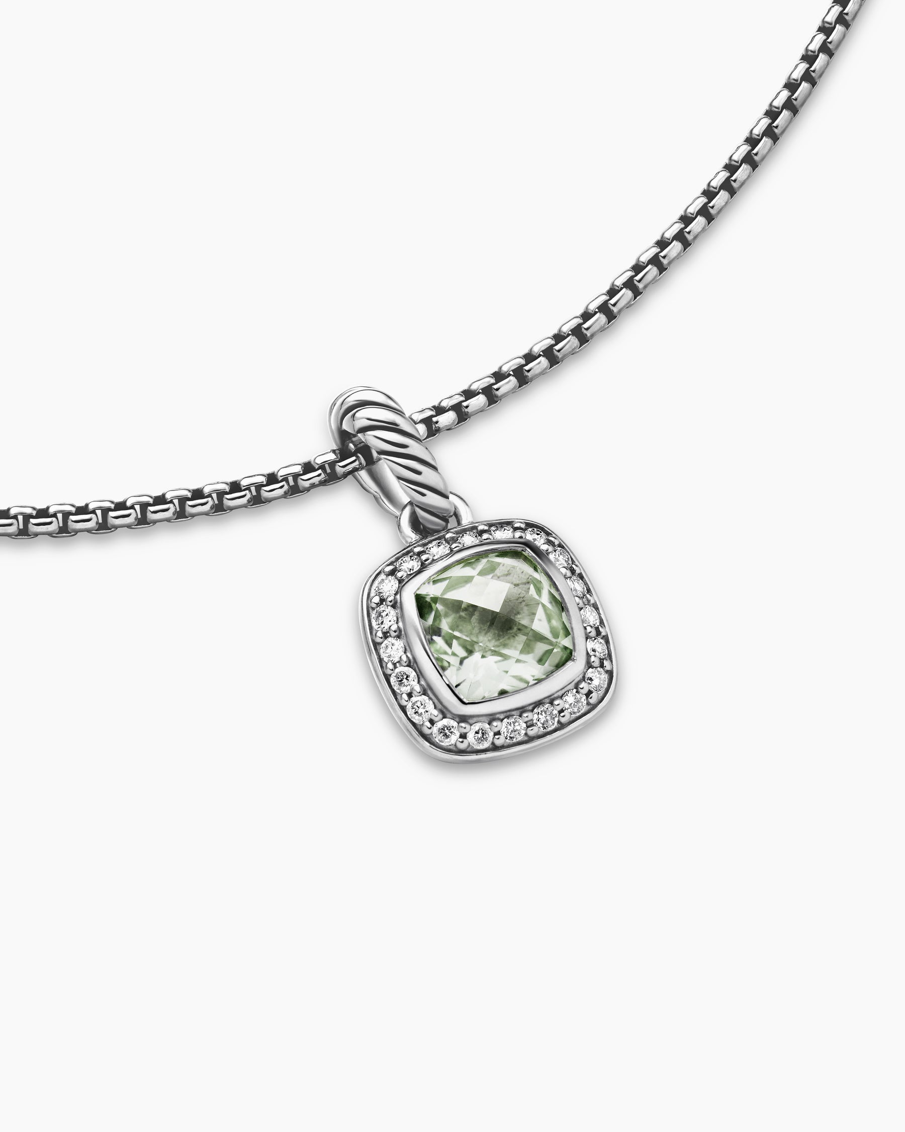 Petite Albion Pendant Necklace in Sterling Silver with Prasiolite and Diamonds, 7mm - Image 5