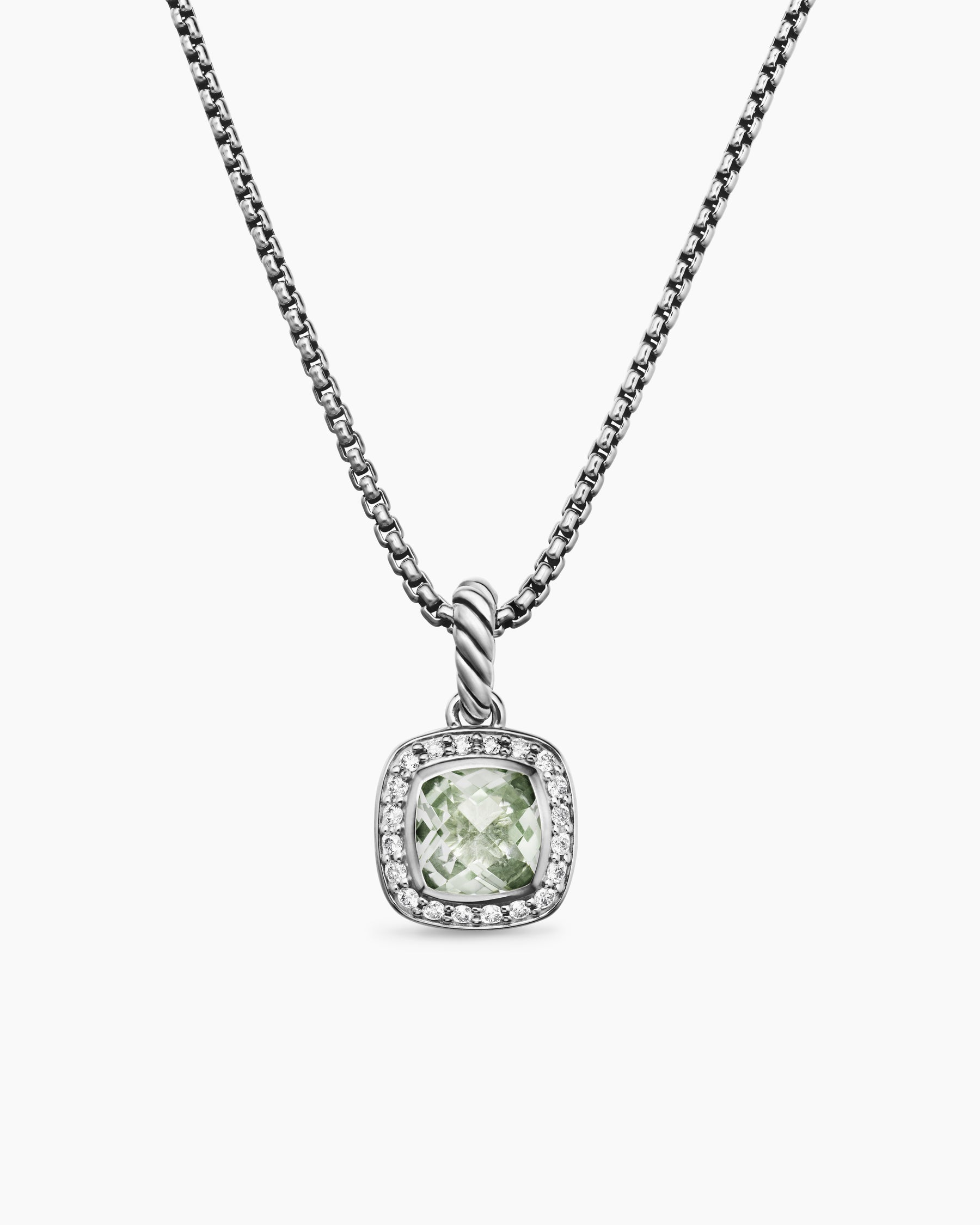 Petite Albion Pendant Necklace in Sterling Silver with Prasiolite and Diamonds, 7mm