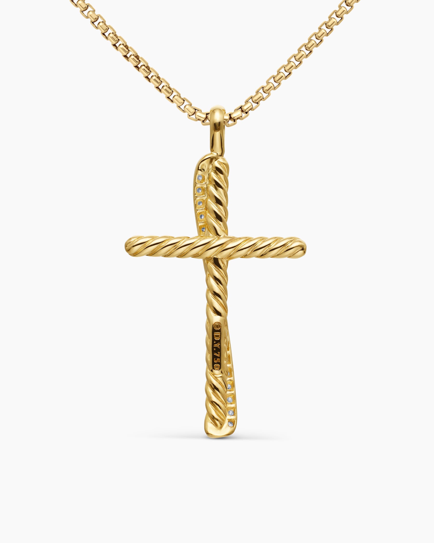 Crossover Cross Necklace in 18K Yellow Gold with Diamonds, 35.6mm - Image 4