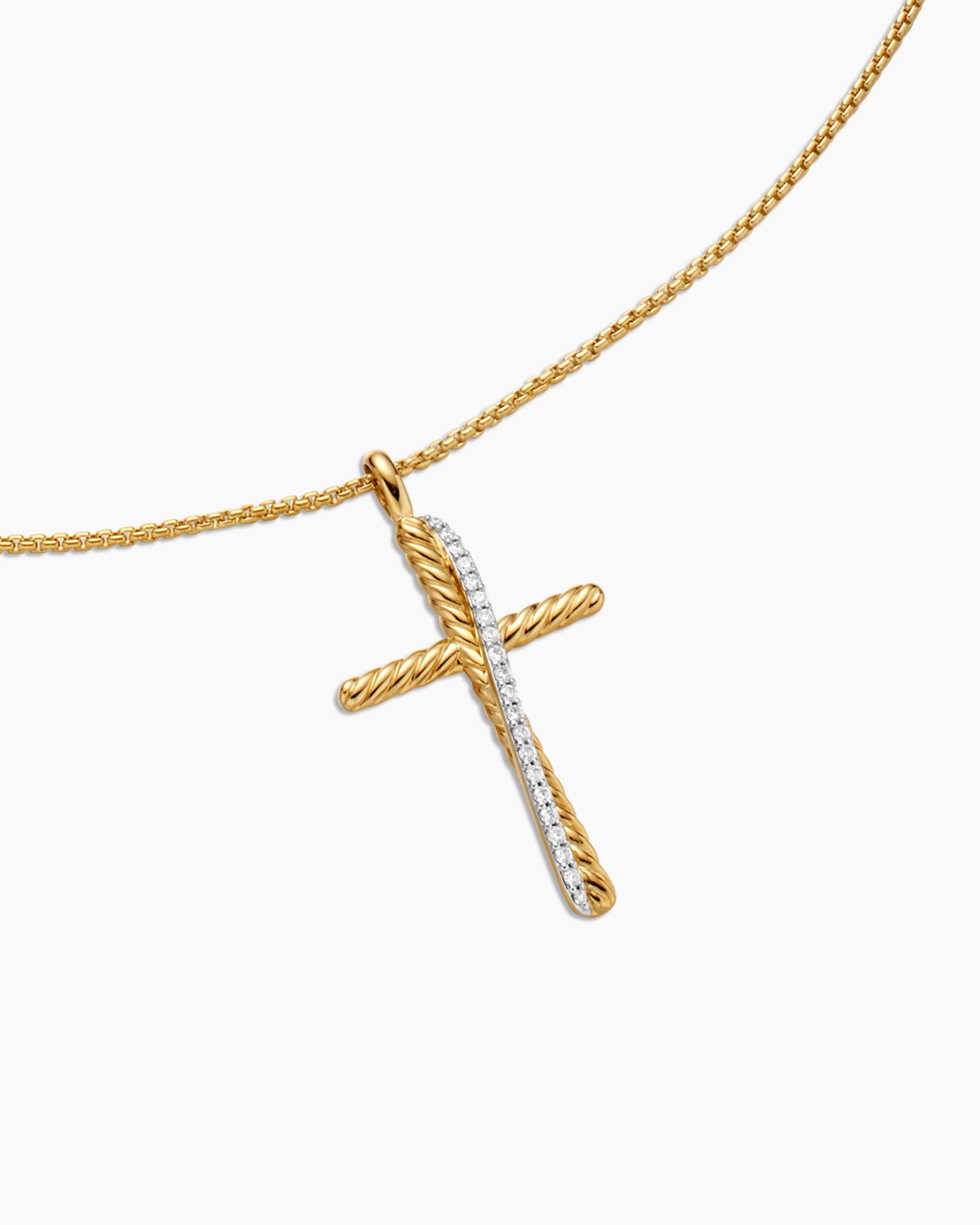 Crossover Cross Necklace in 18K Yellow Gold with Diamonds, 35.6mm - Image 5