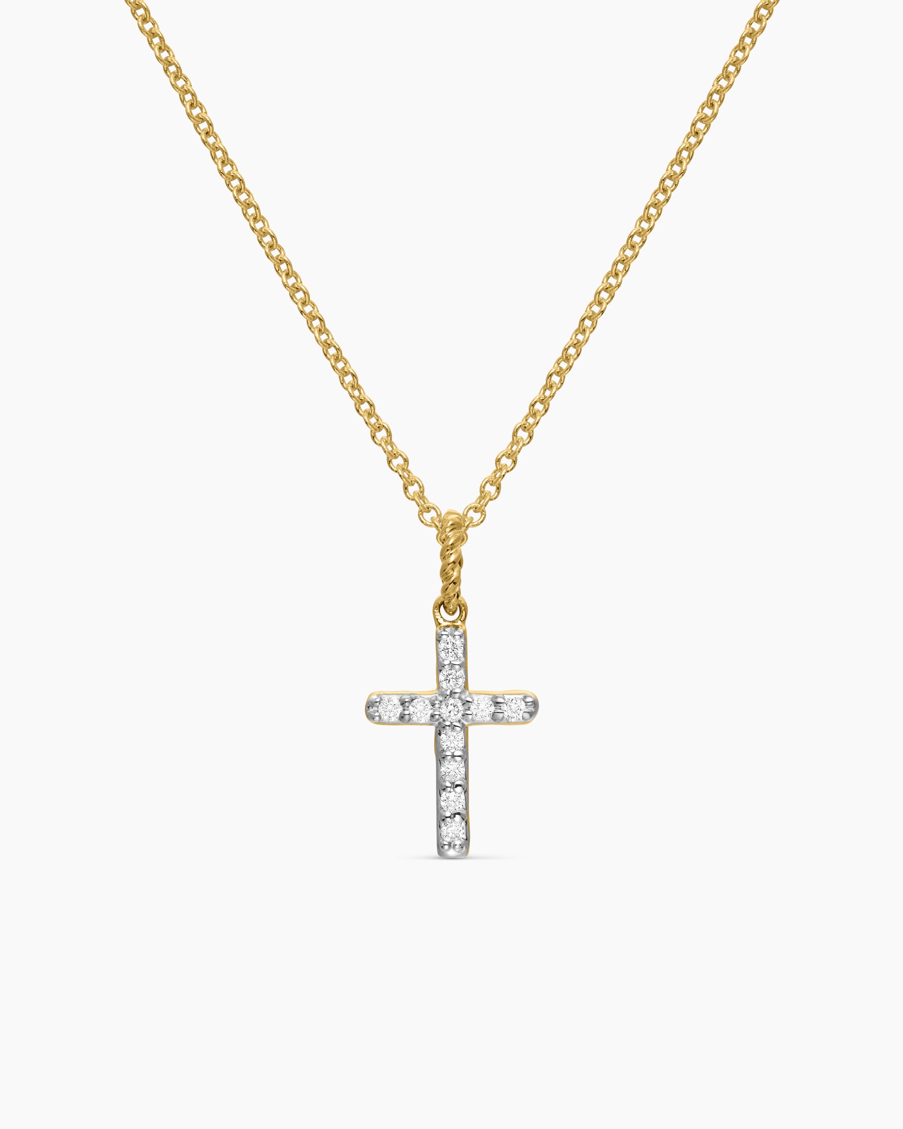 Cable Collectibles Cross Necklace in 18K Yellow Gold with Diamonds, 17mm