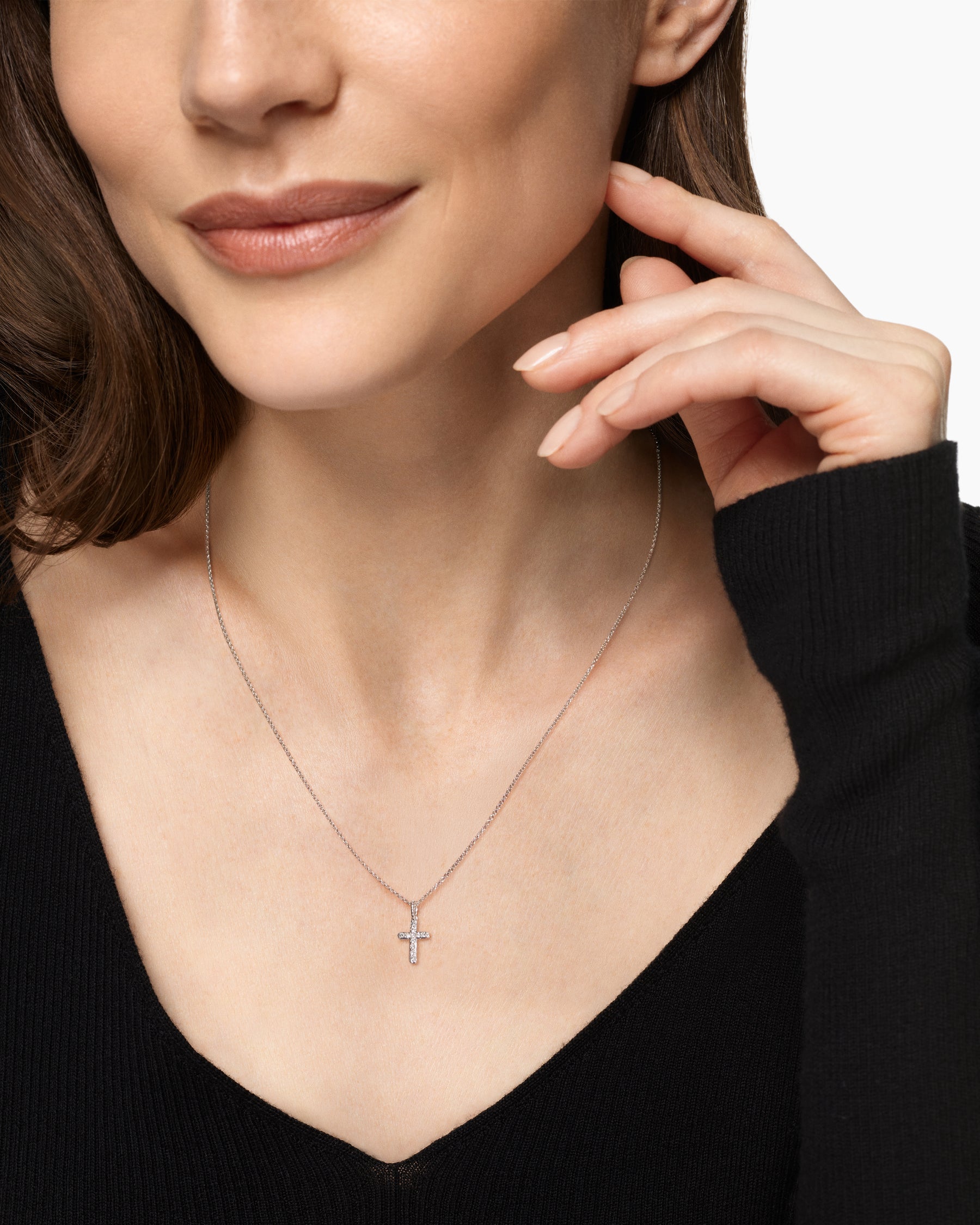 Alternative view of Cable Collectibles Cross Necklace in 18K White Gold with Diamonds, 17mm