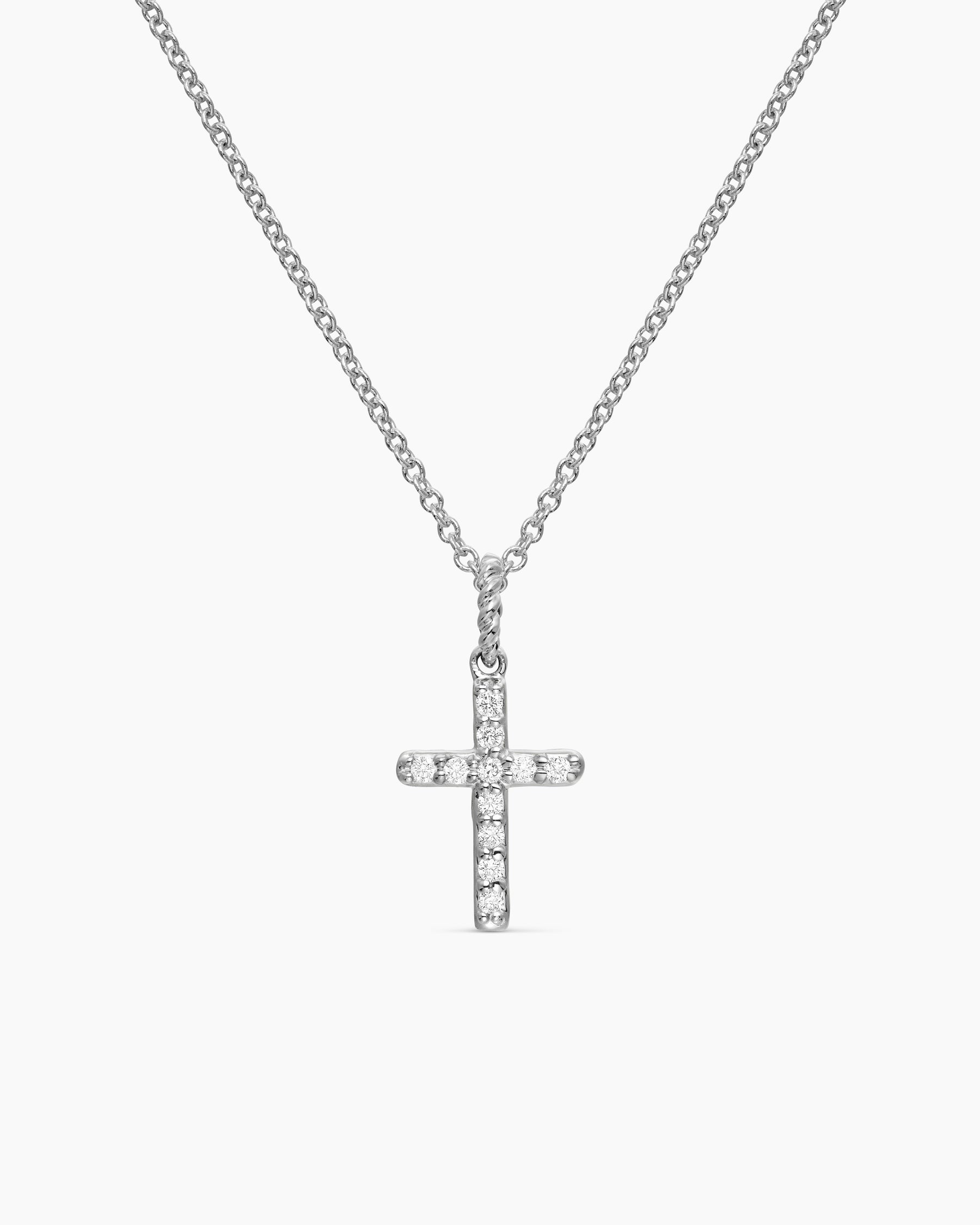 Cable Collectibles Cross Necklace in 18K White Gold with Diamonds, 17mm