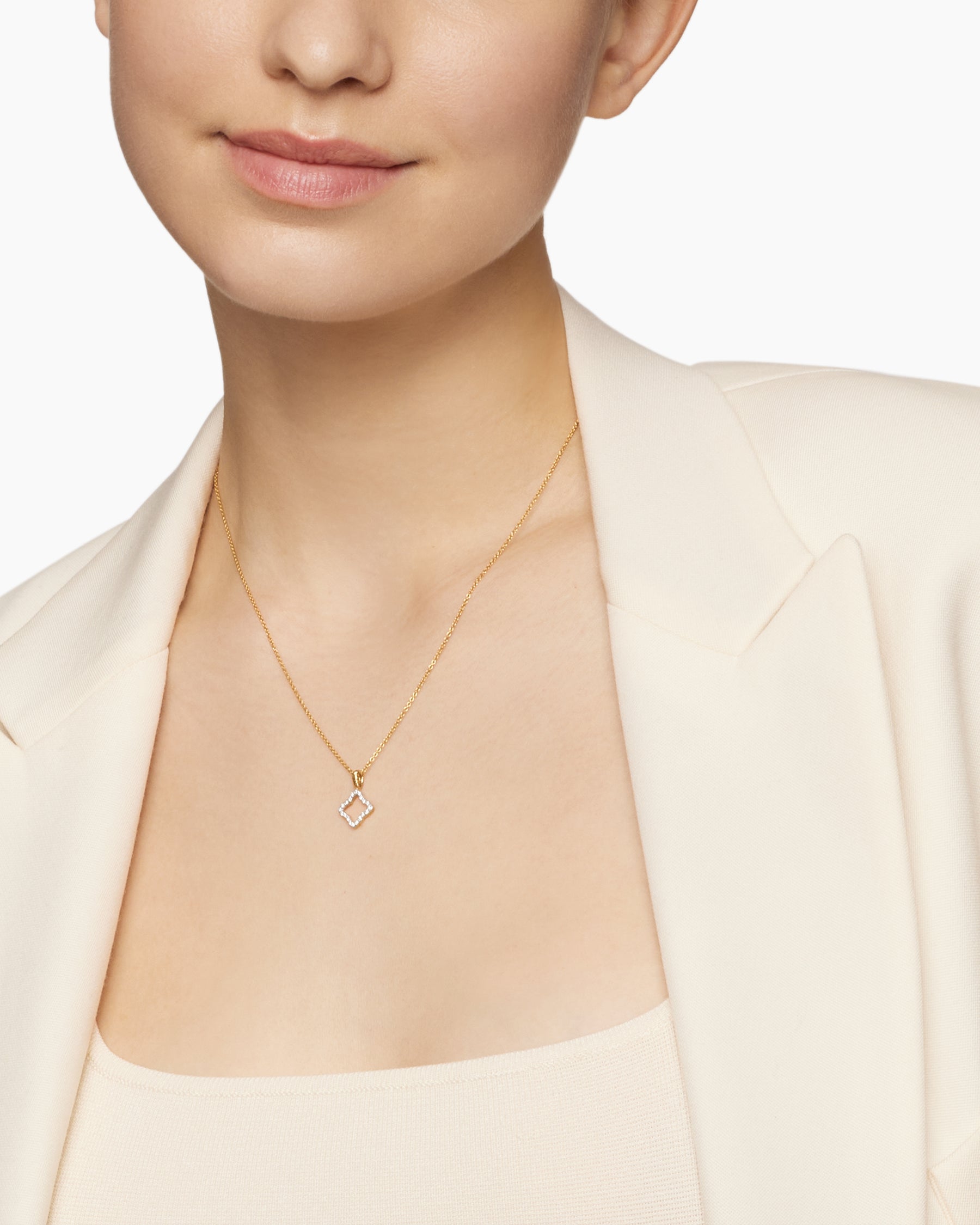 Alternative view of Cable Collectibles Quatrefoil Necklace in 18K Yellow Gold with Diamonds, 17.5mm