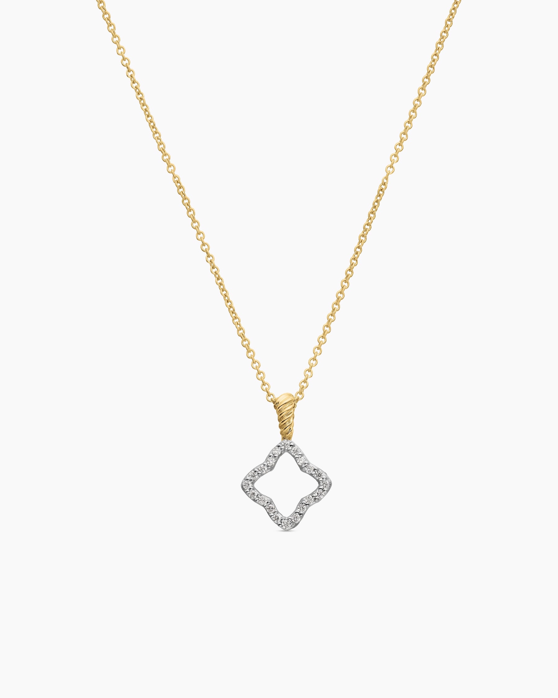Cable Collectibles Quatrefoil Necklace in 18K Yellow Gold with Diamonds, 17.5mm