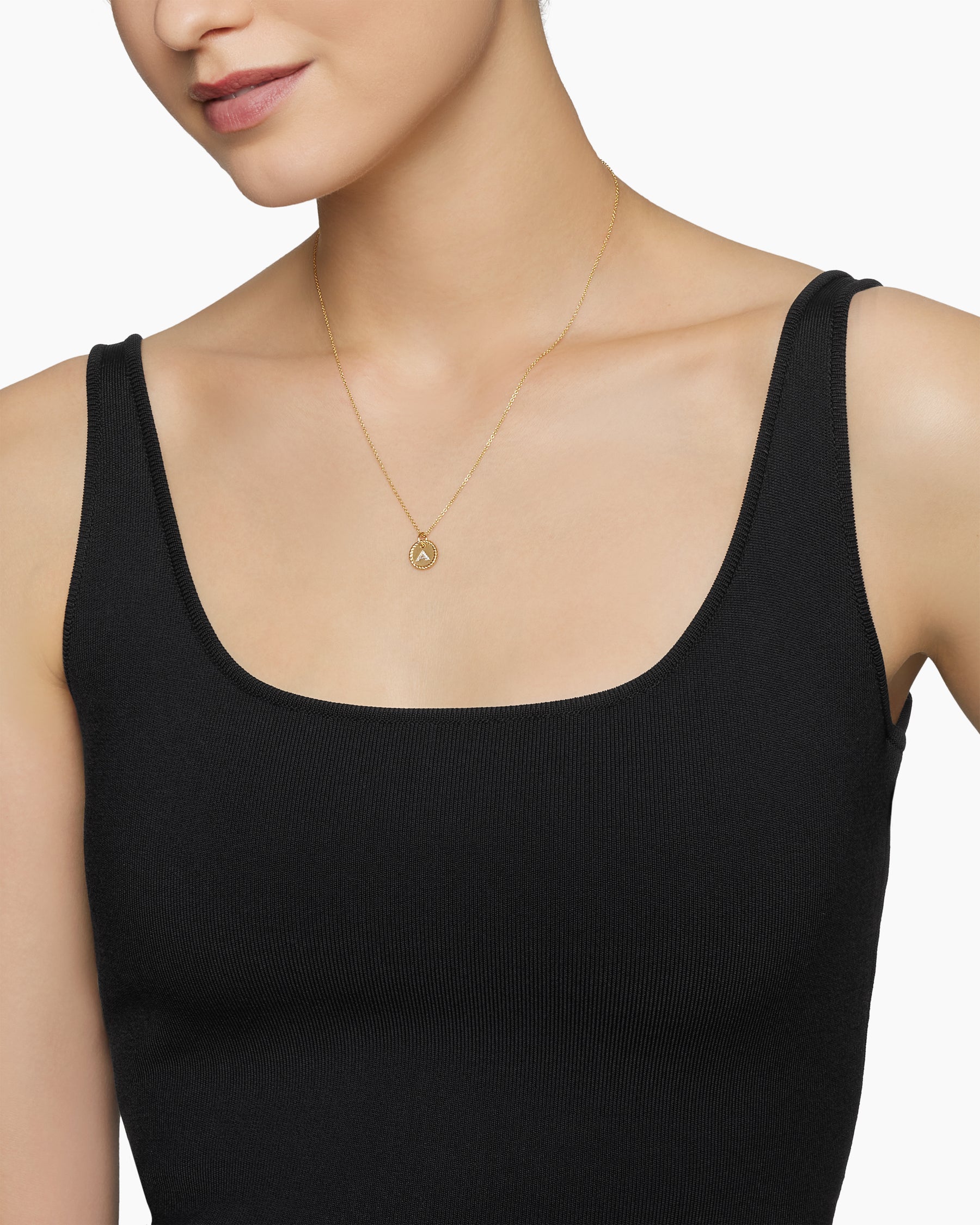 Alternative view of Initial Charm Necklace in 18K Yellow Gold with Diamond A