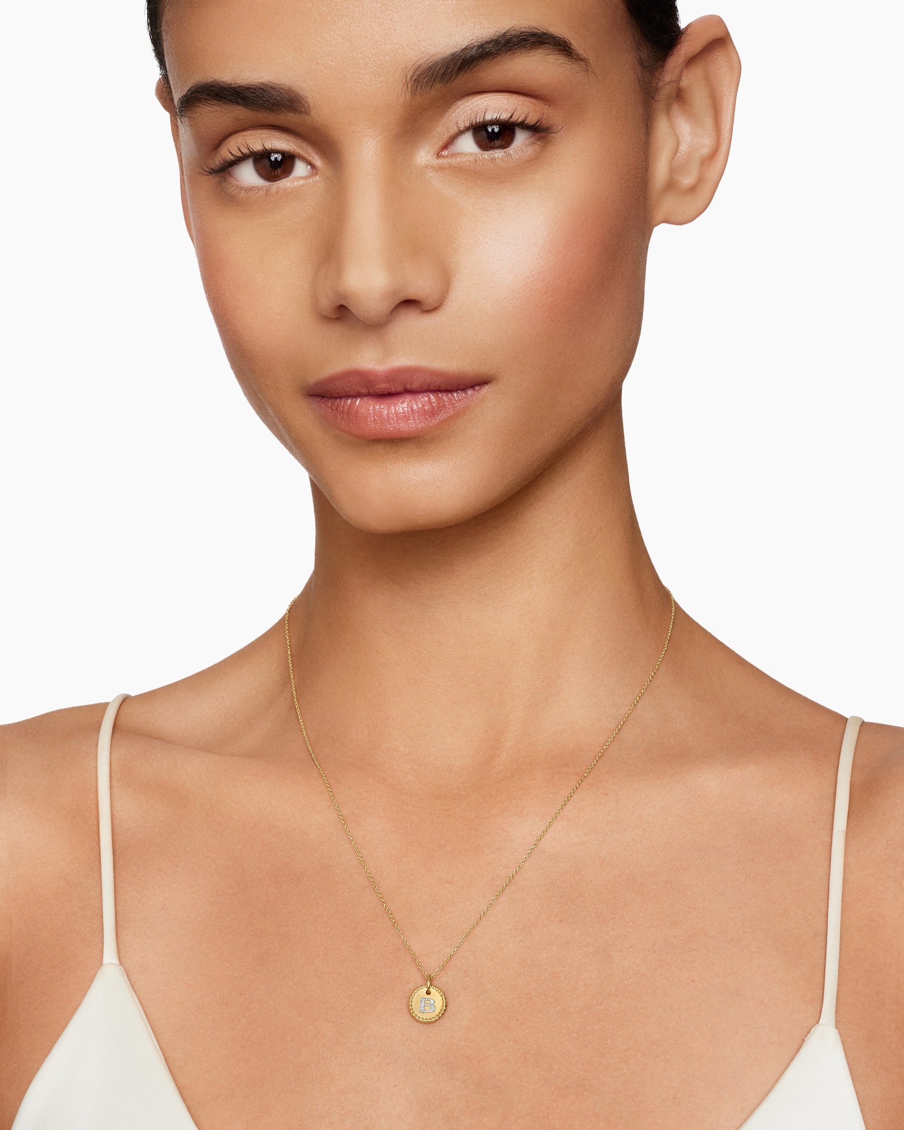 Initial Charm Necklace in 18K Yellow Gold with Diamond B - Image 6