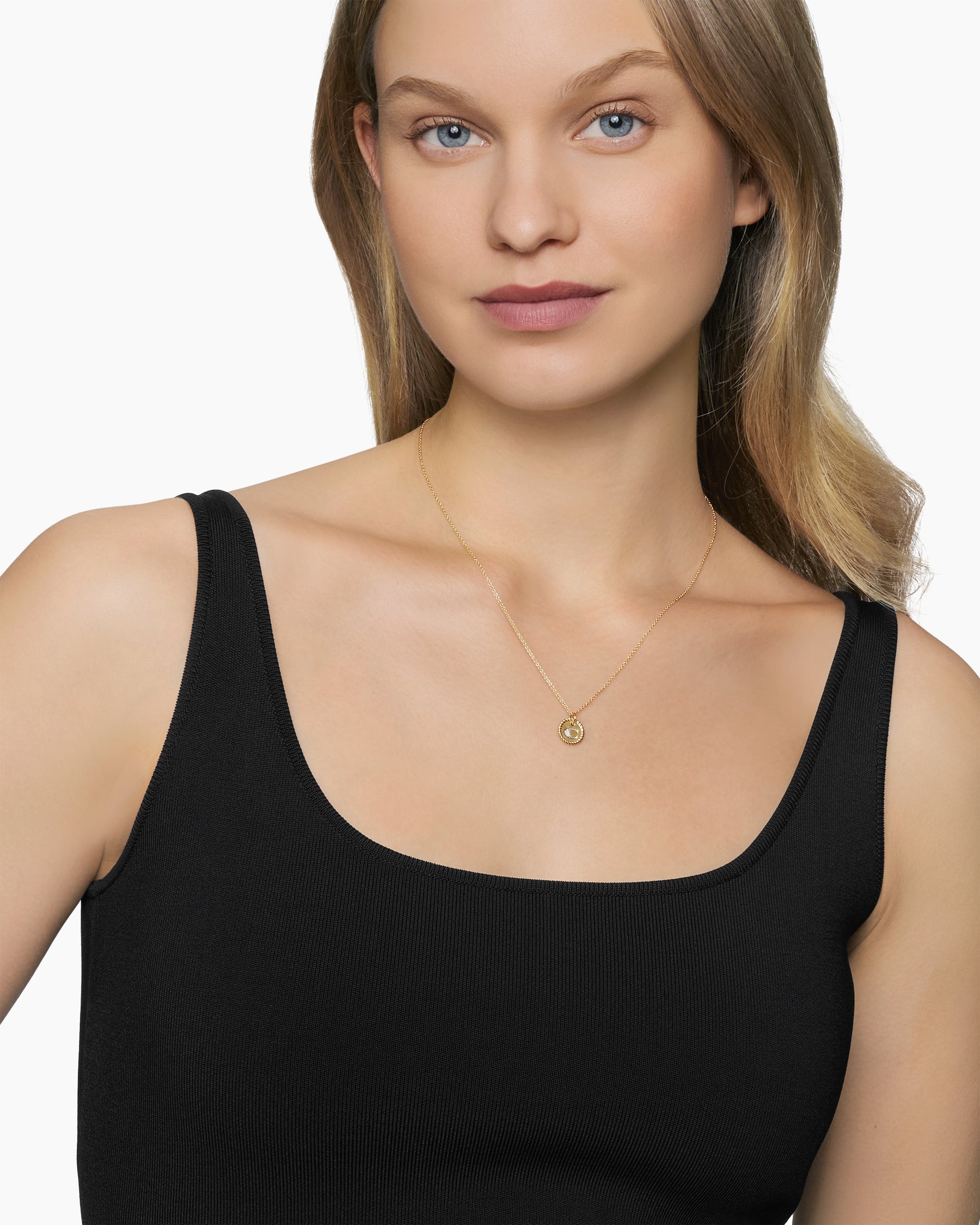 Alternative view of Initial Charm Necklace in 18K Yellow Gold with Diamond C
