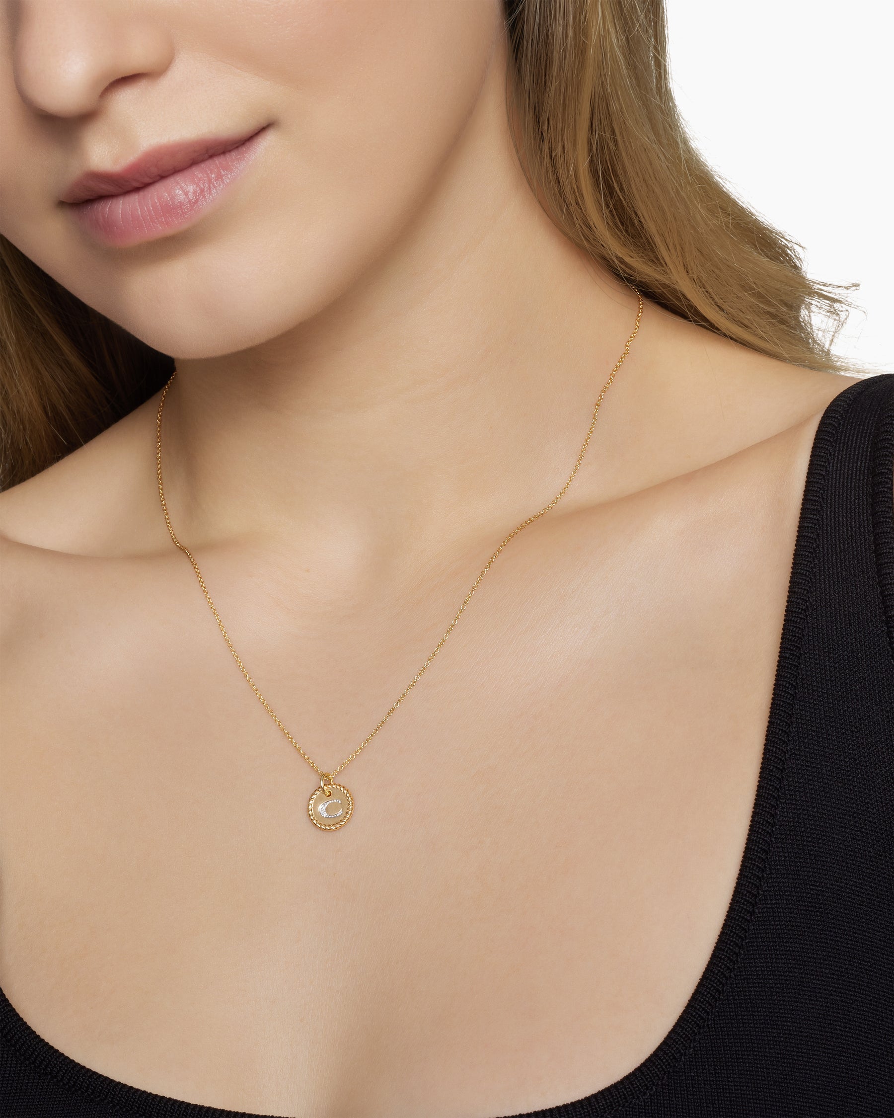 Initial Charm Necklace in 18K Yellow Gold with Diamond C - Image 6