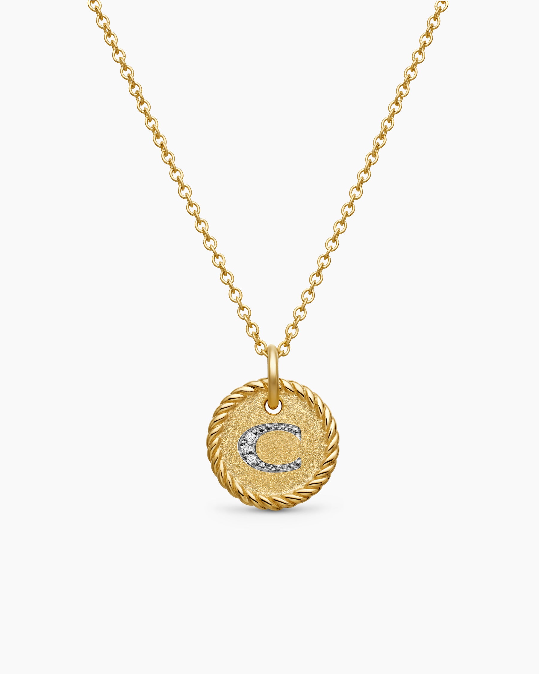 Initial Charm Necklace in 18K Yellow Gold with Diamond C