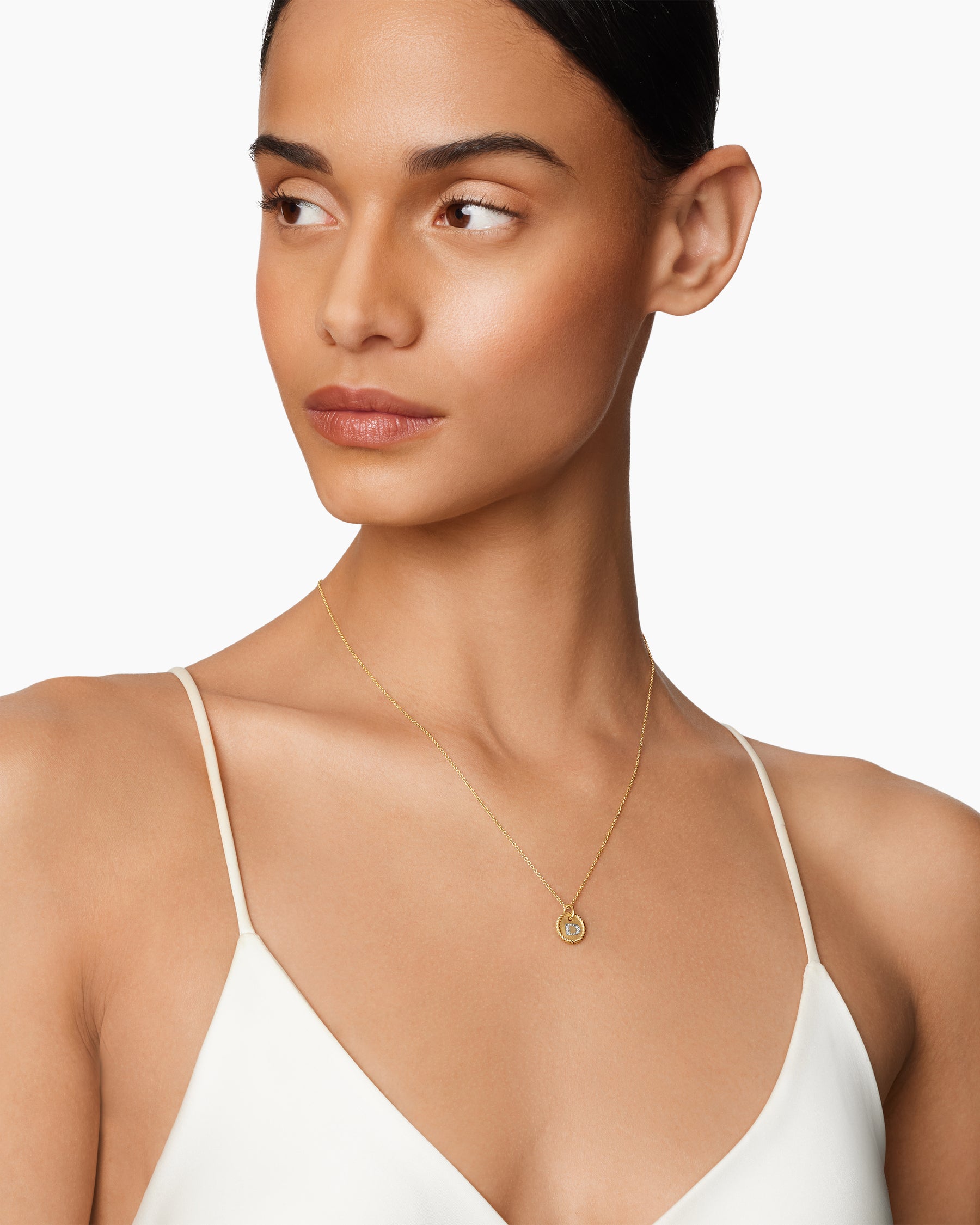 Alternative view of Initial Charm Necklace in 18K Yellow Gold with Diamond D