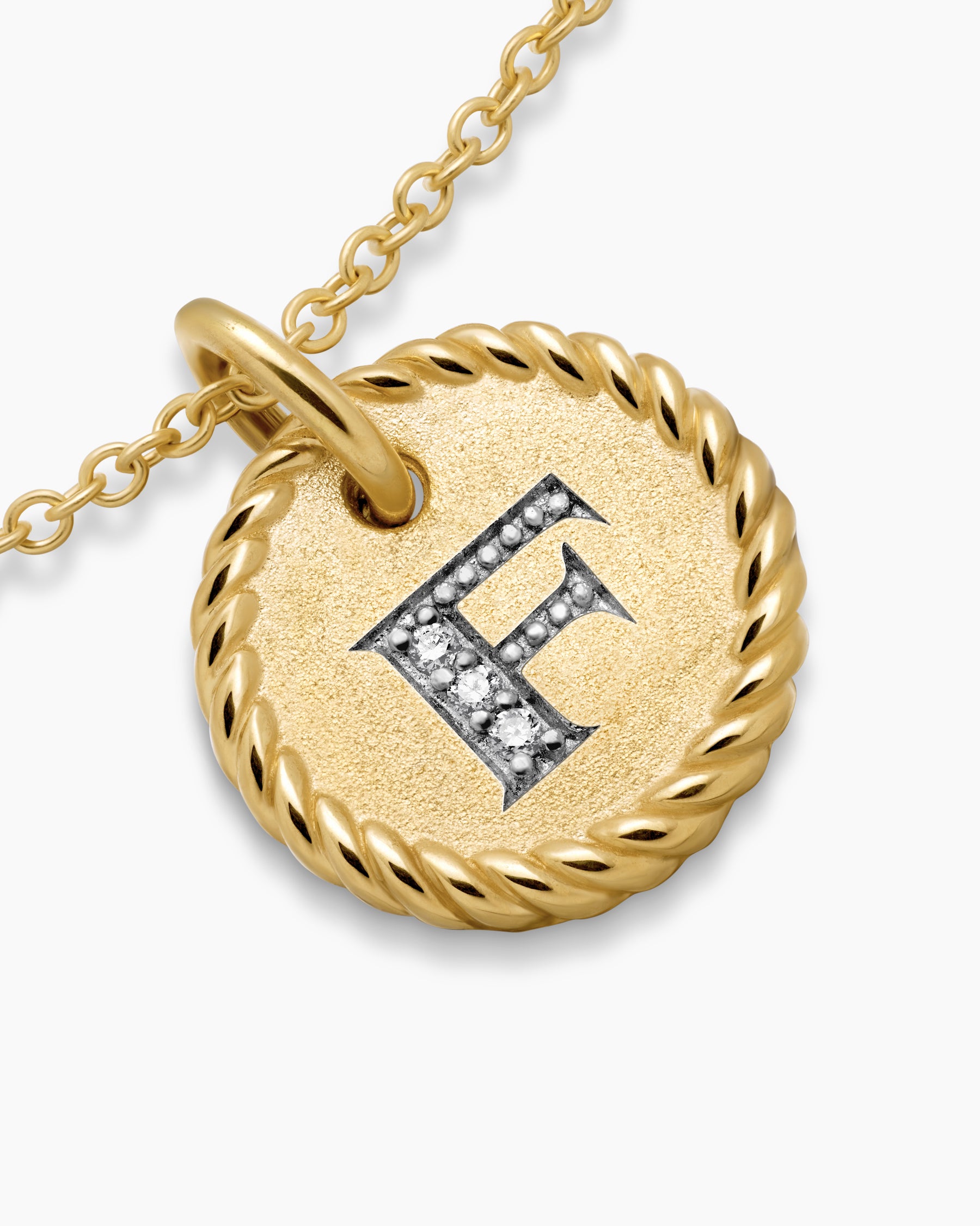 Initial Charm Necklace in 18K Yellow Gold with Diamond F - Image 5