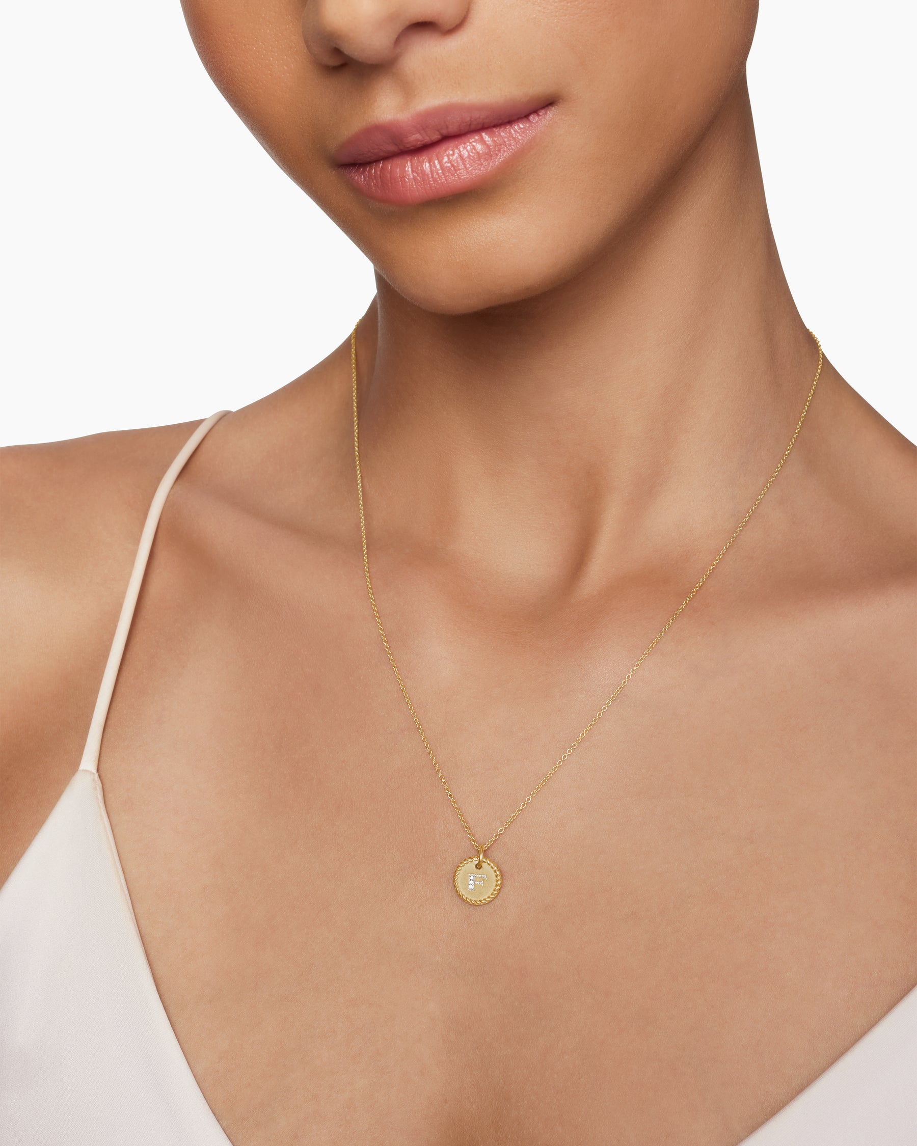 Initial Charm Necklace in 18K Yellow Gold with Diamond F - Image 6