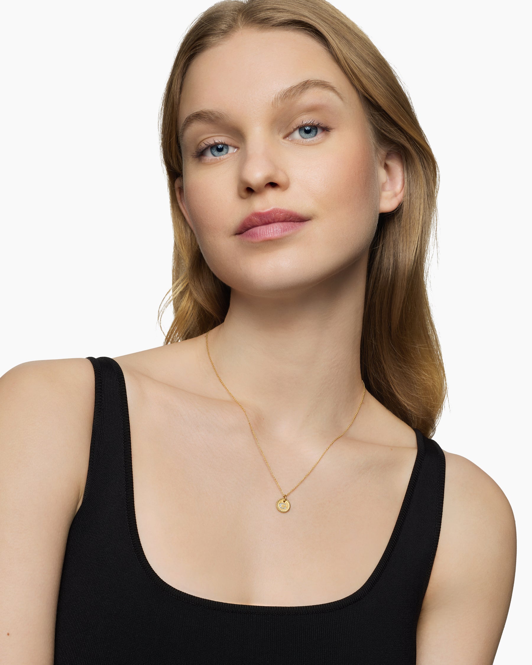 Alternative view of Initial Charm Necklace in 18K Yellow Gold with Diamond G