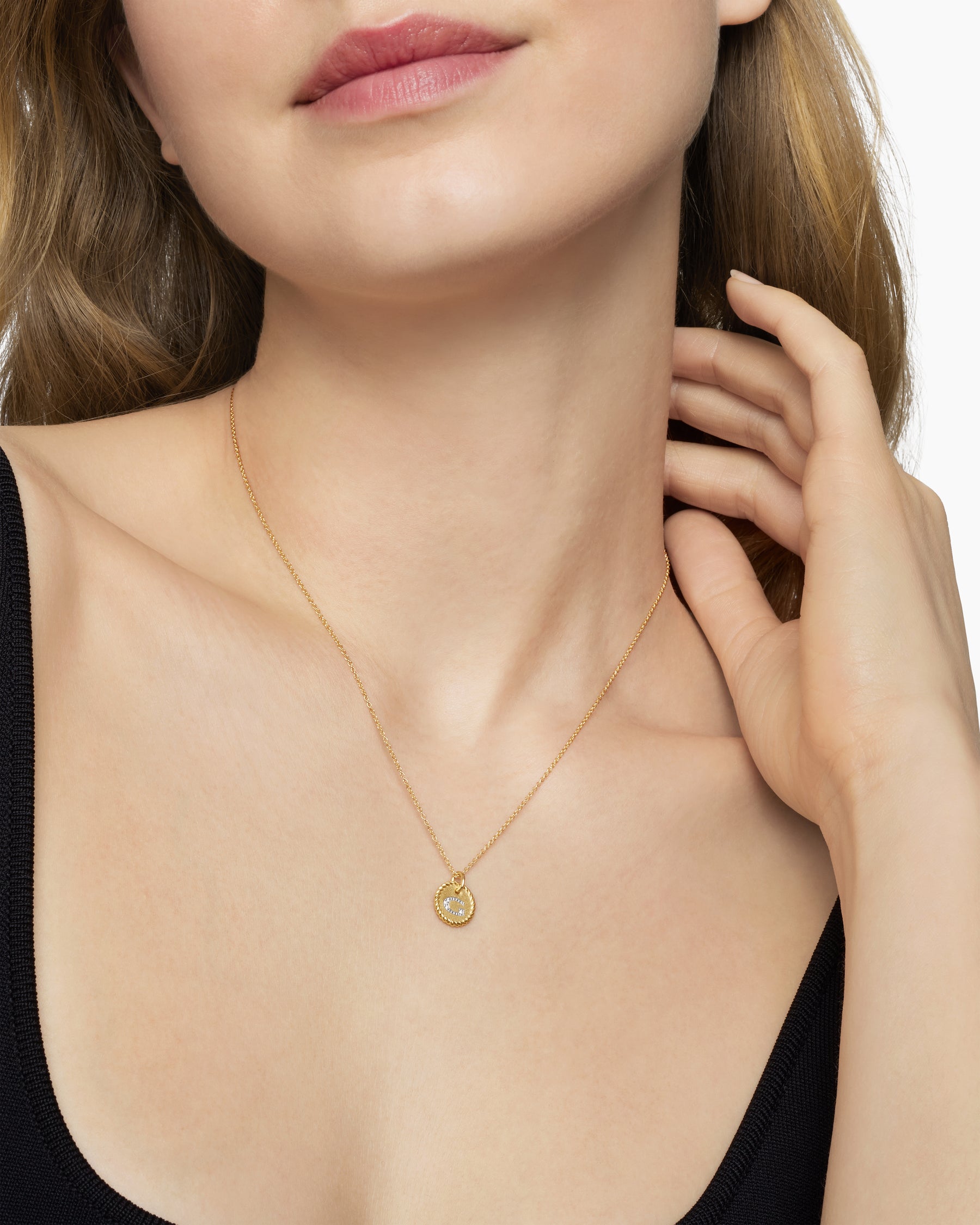 Initial Charm Necklace in 18K Yellow Gold with Diamond G - Image 6