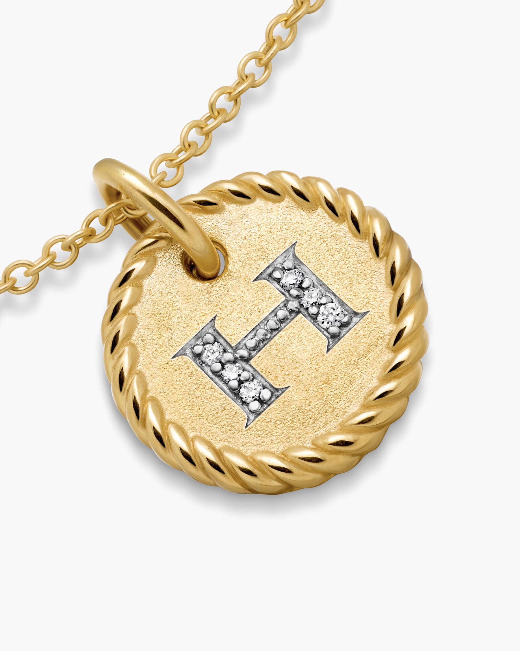 Initial Charm Necklace in 18K Yellow Gold with Diamond H - Image 5