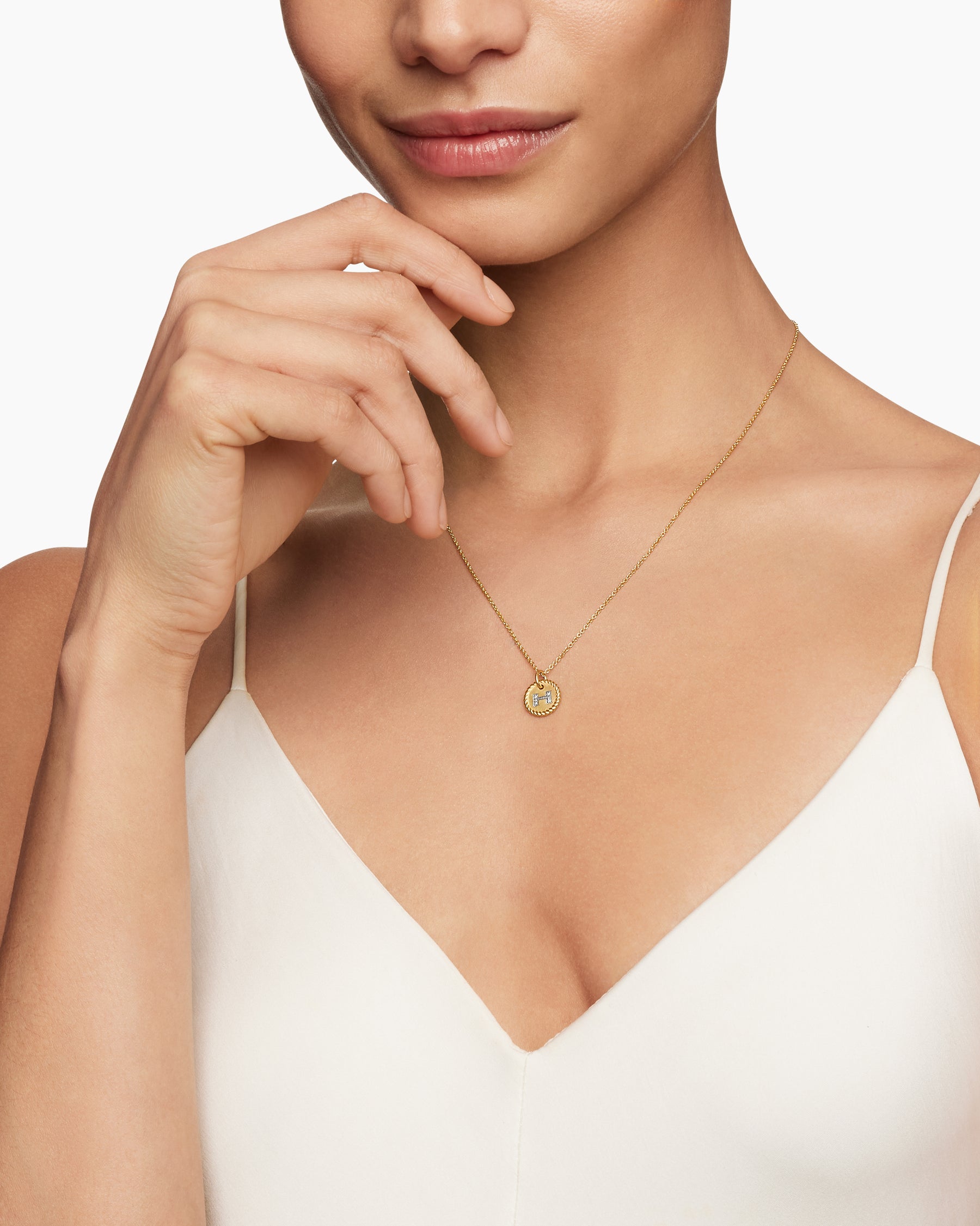 Alternative view of Initial Charm Necklace in 18K Yellow Gold with Diamond H