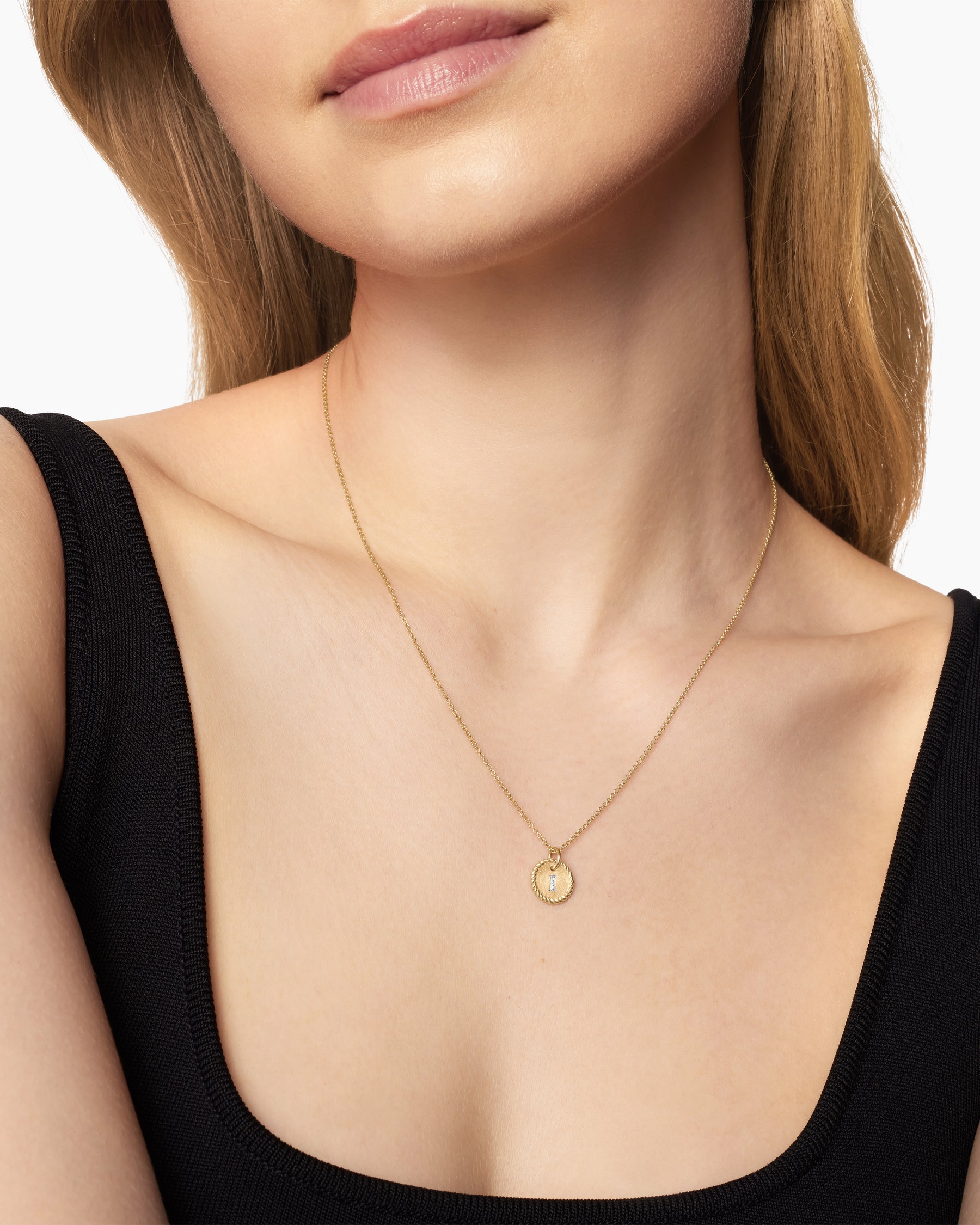 Initial Charm Necklace in 18K Yellow Gold with Diamond I - Image 6
