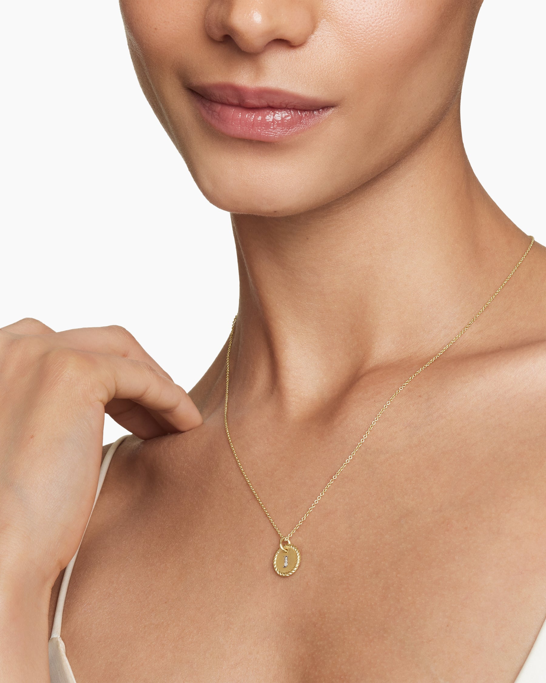 Initial Charm Necklace in 18K Yellow Gold with Diamond J - Image 6