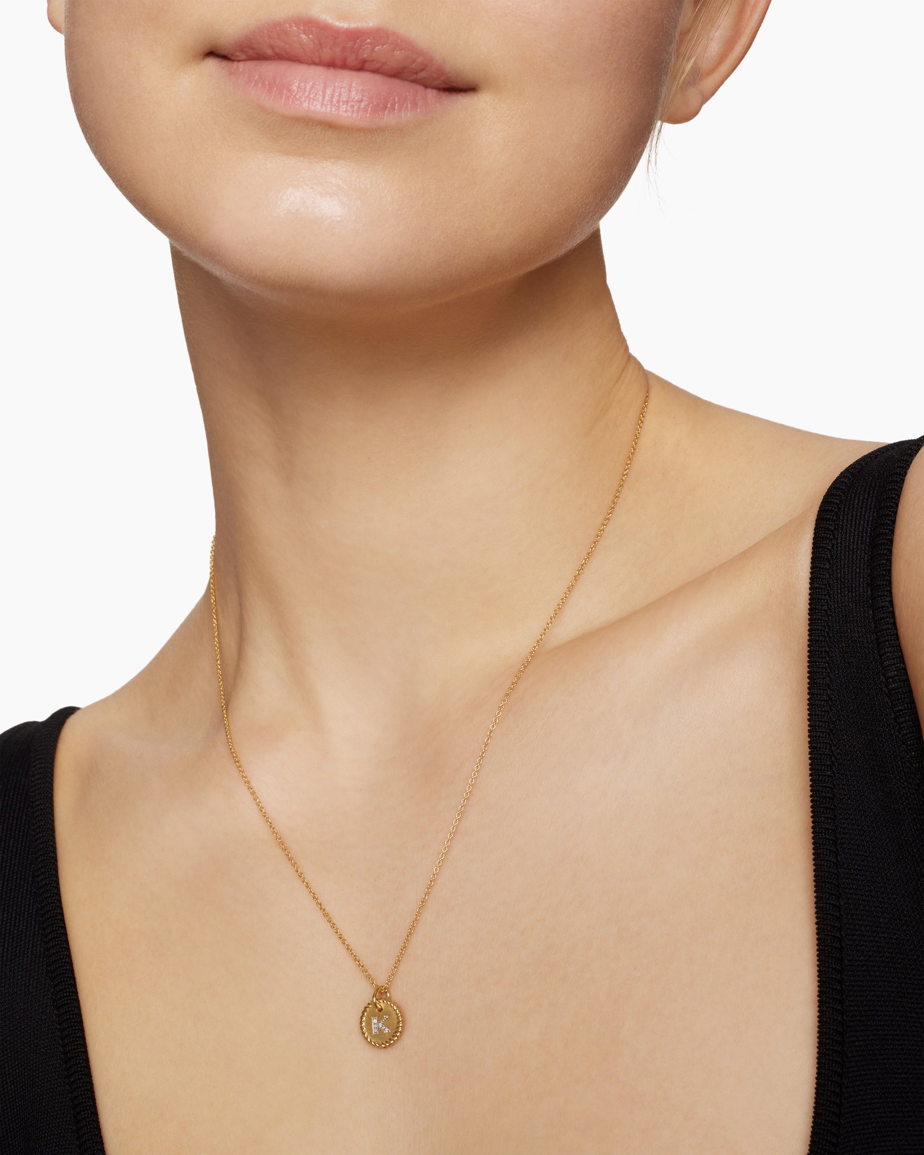 Initial Charm Necklace in 18K Yellow Gold with Diamond K - Image 6