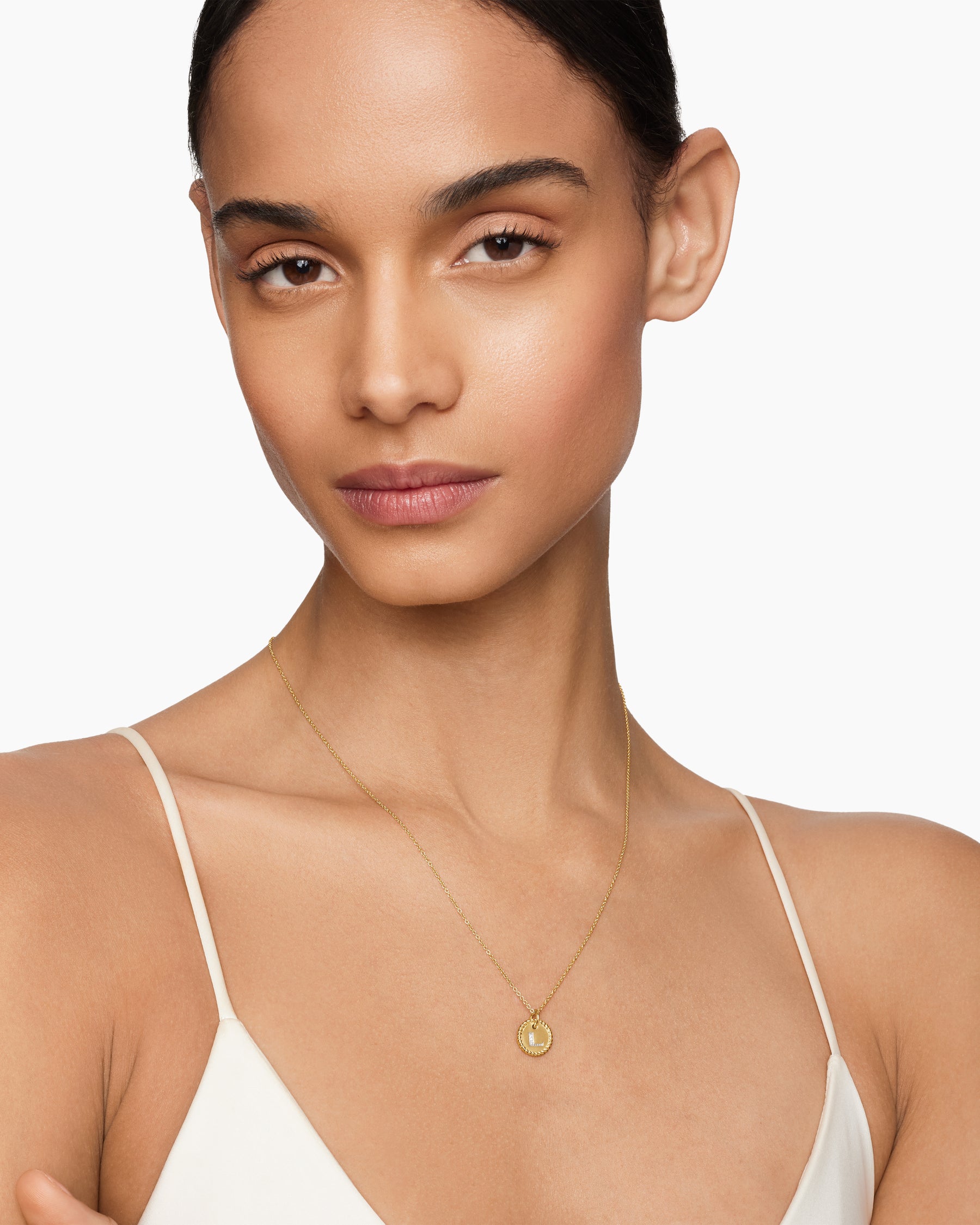 Alternative view of Initial Charm Necklace in 18K Yellow Gold with Diamond L