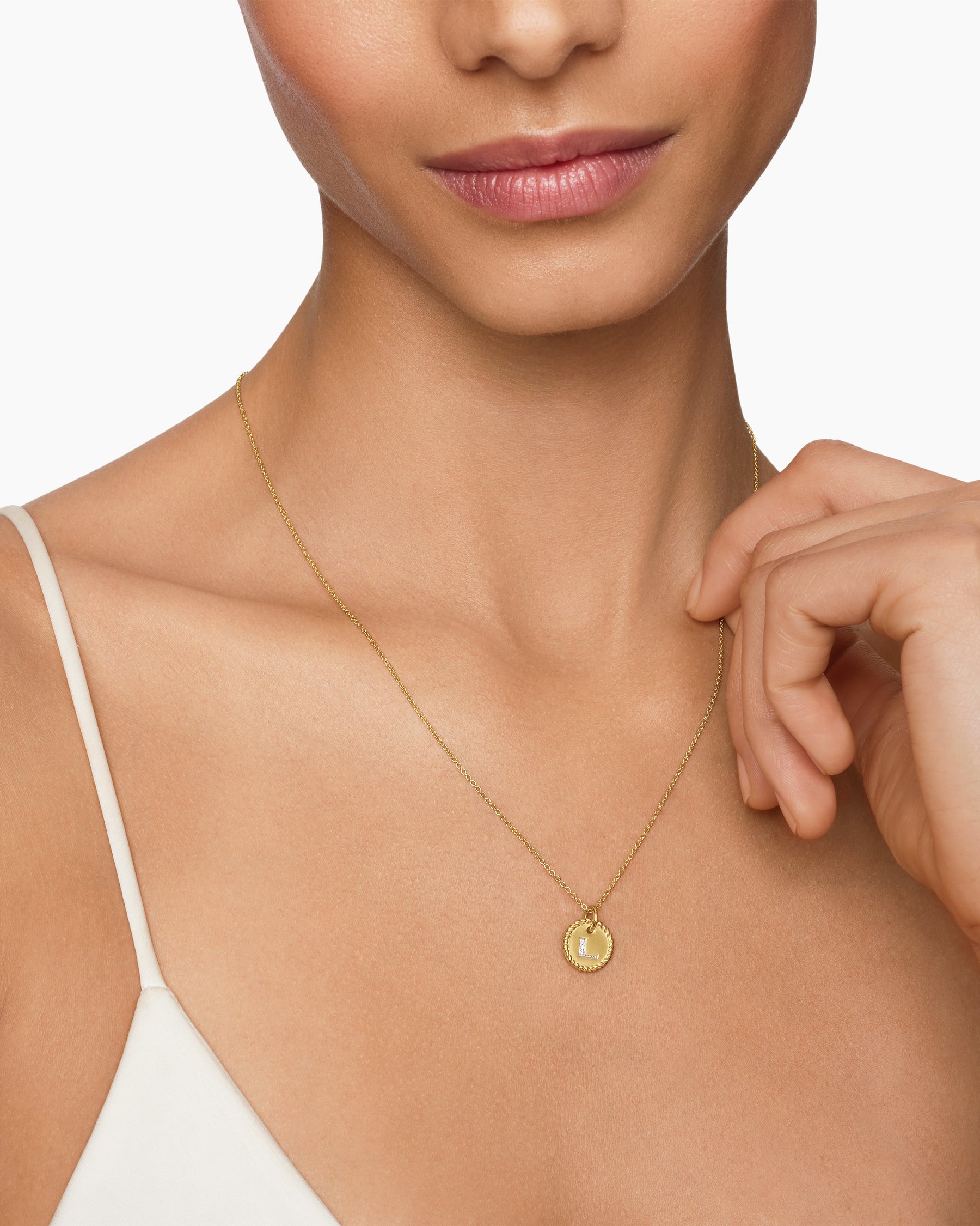 Initial Charm Necklace in 18K Yellow Gold with Diamond L - Image 6