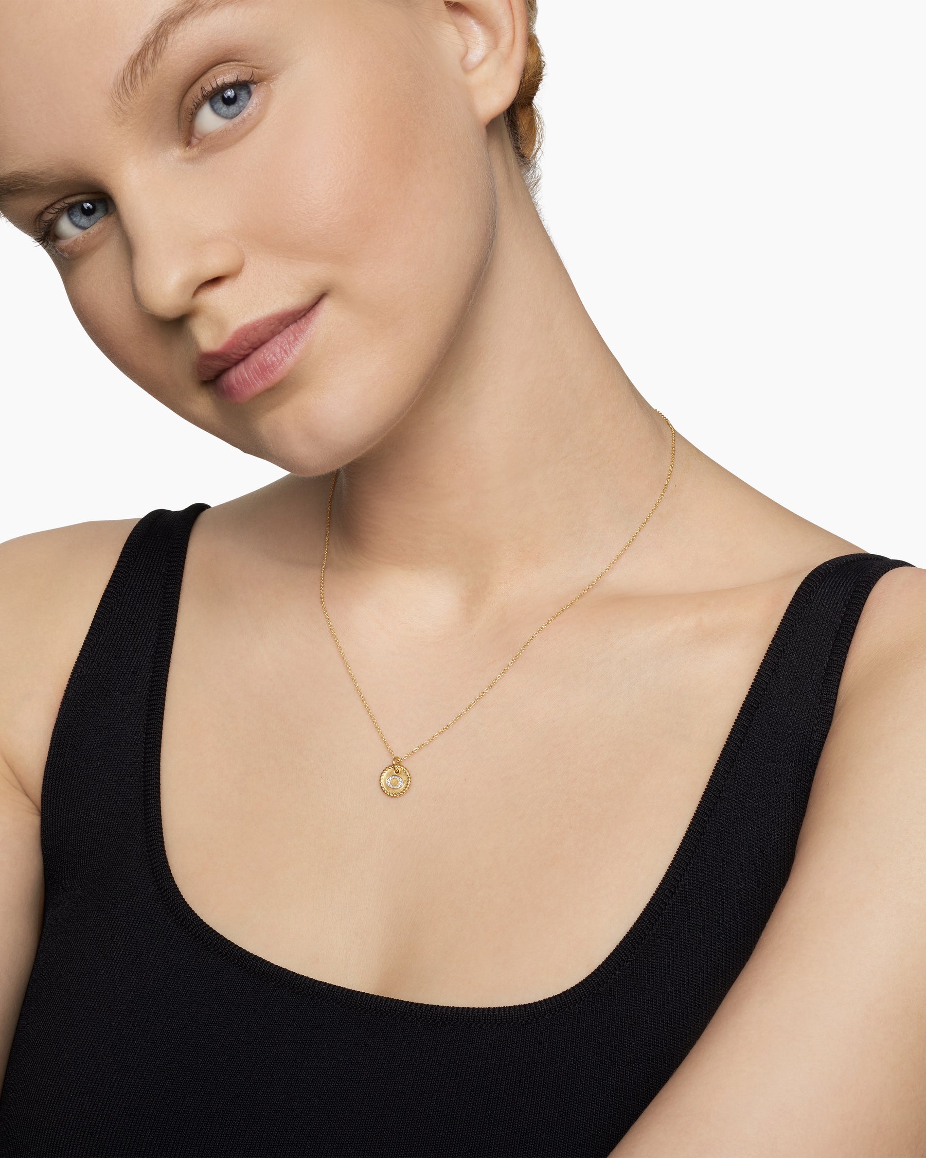 Alternative view of Initial Charm Necklace in 18K Yellow Gold with Diamond O