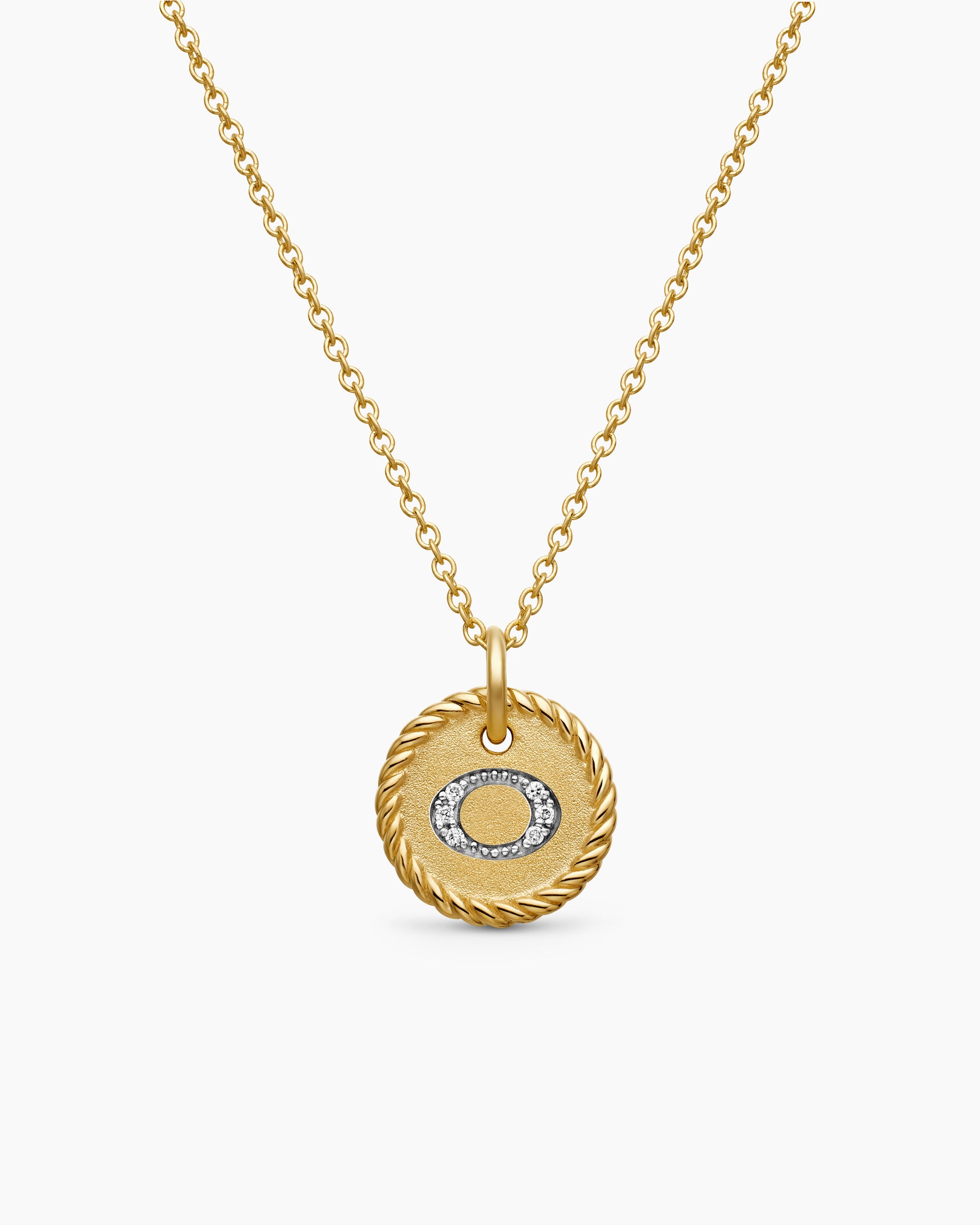Initial Charm Necklace in 18K Yellow Gold with Diamond O