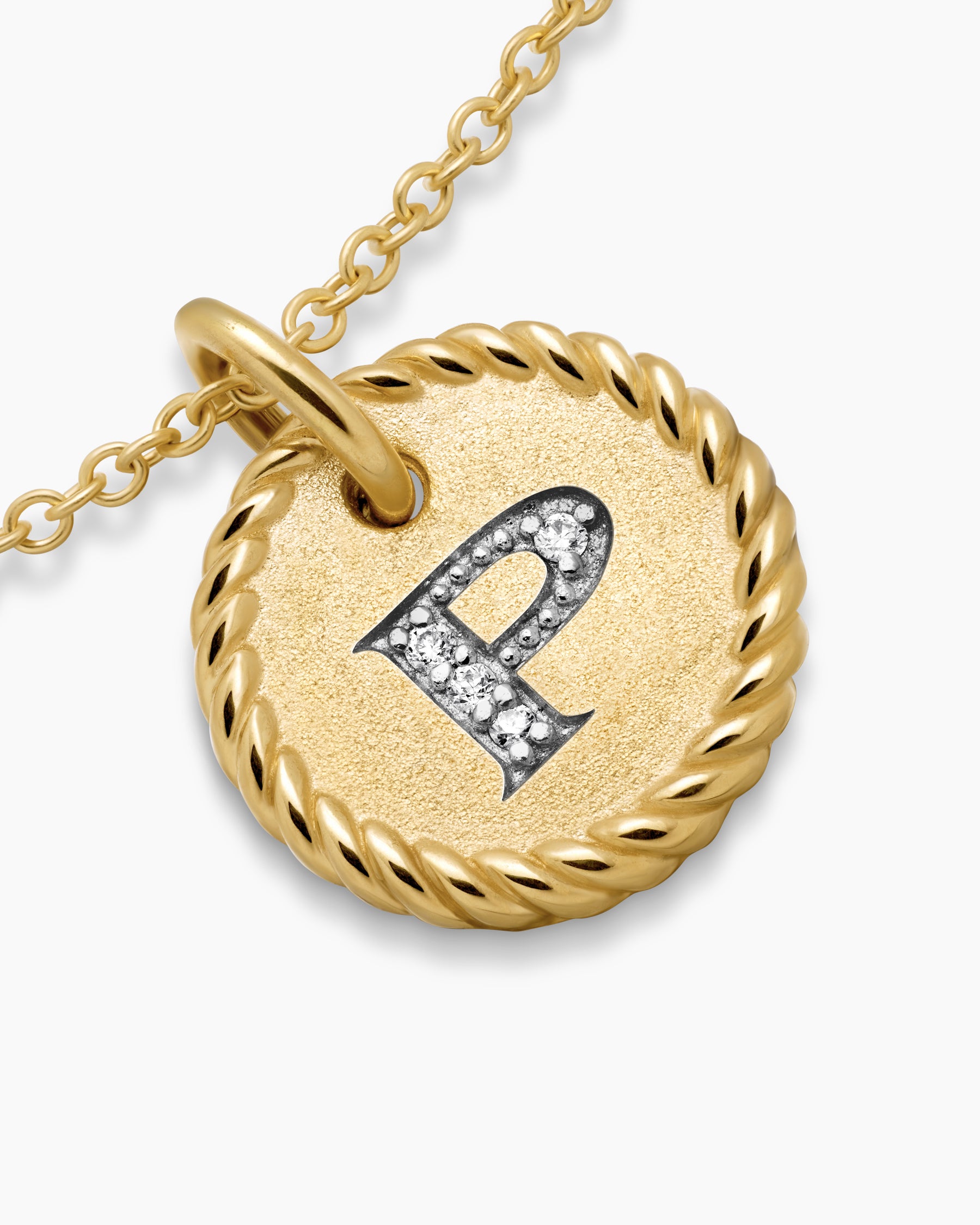 Initial Charm Necklace in 18K Yellow Gold with Diamond P - Image 5