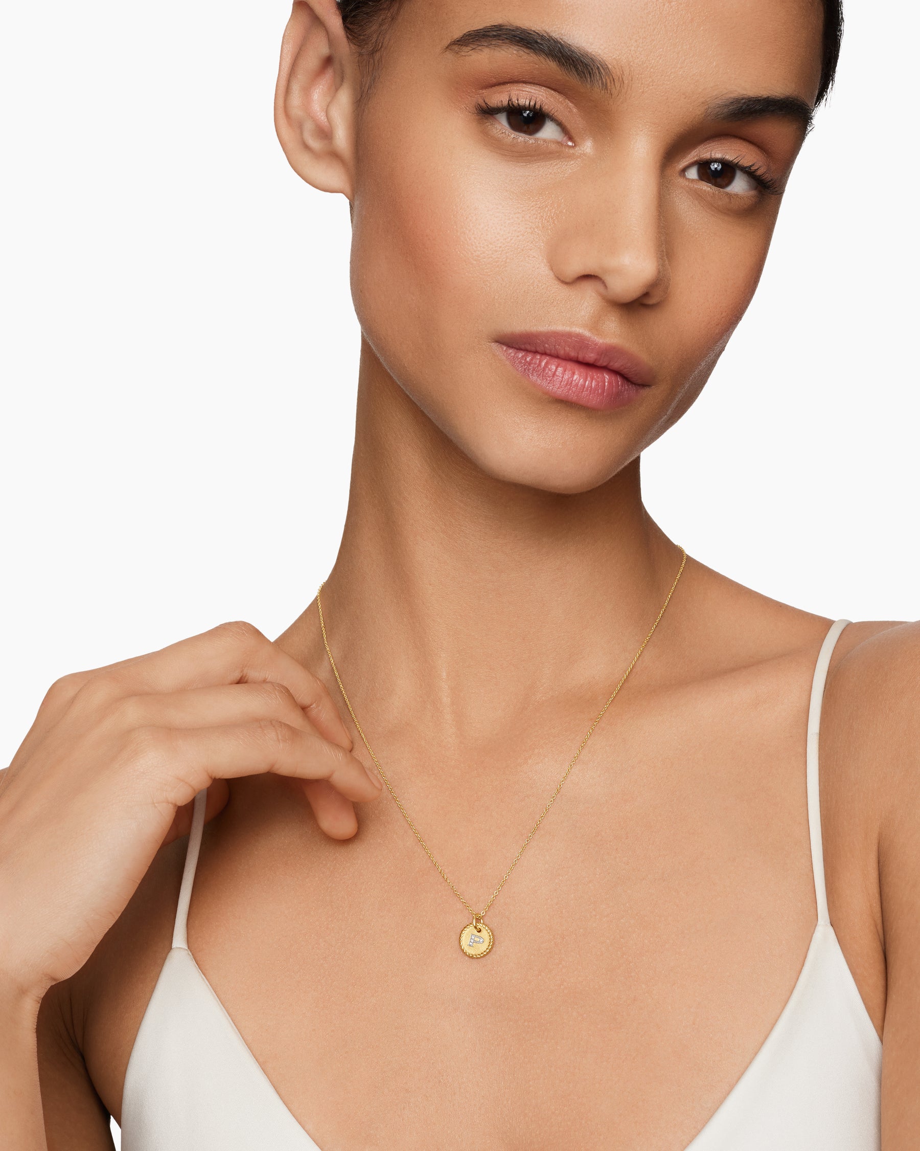 Alternative view of Initial Charm Necklace in 18K Yellow Gold with Diamond P