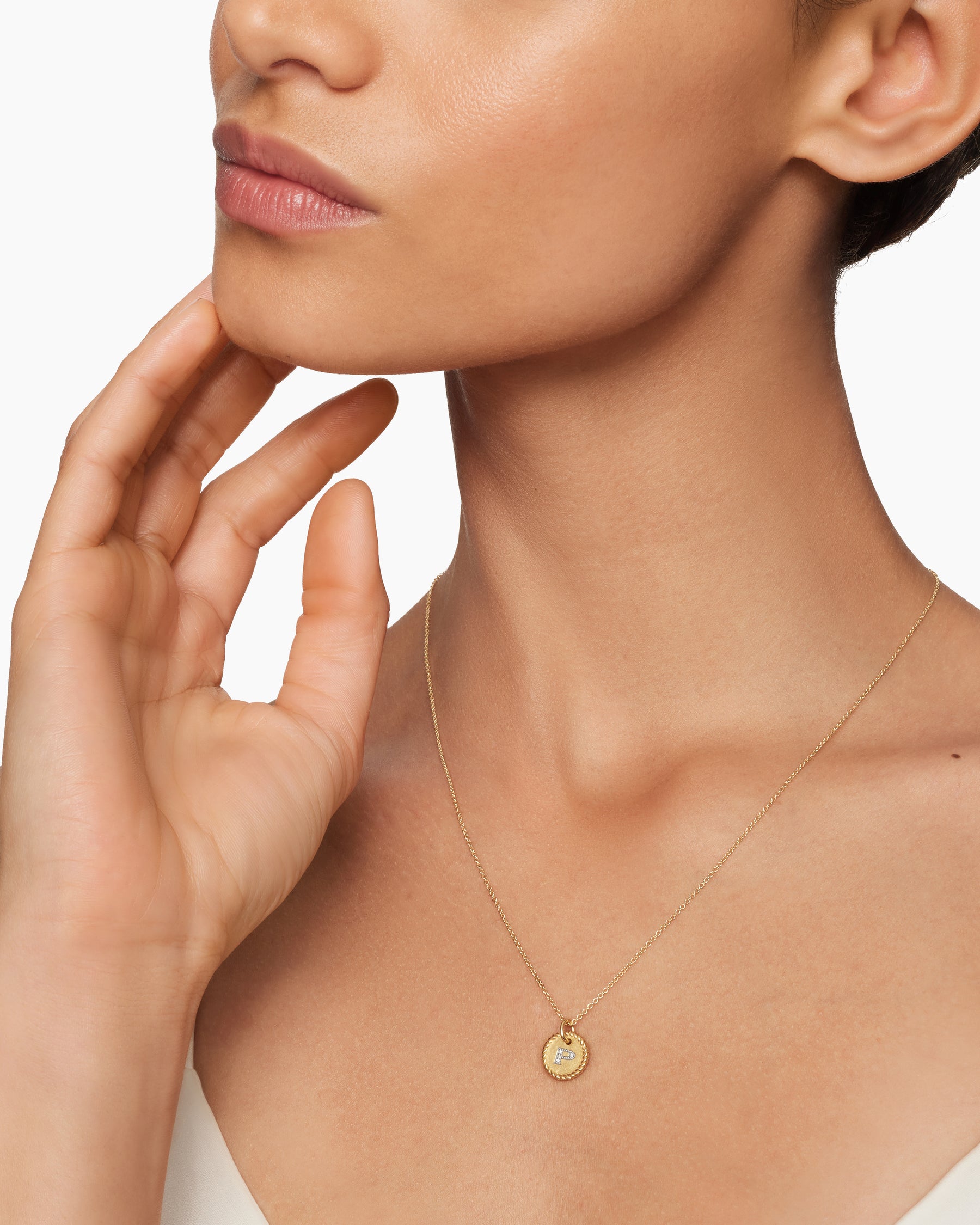 Initial Charm Necklace in 18K Yellow Gold with Diamond P - Image 6