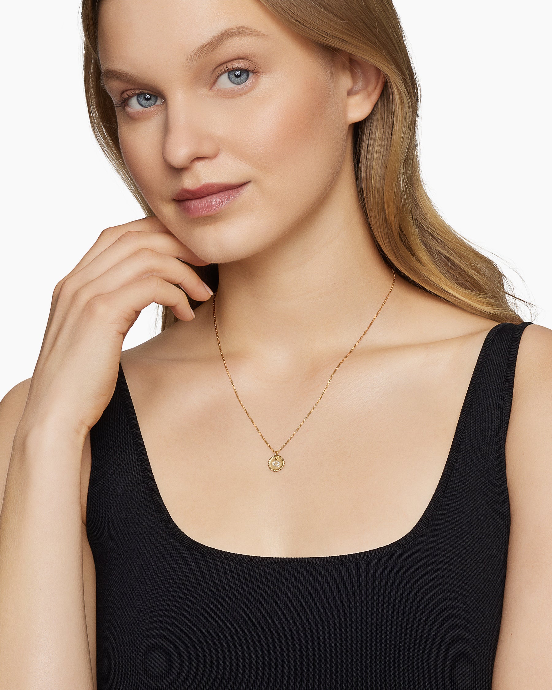 Alternative view of Initial Charm Necklace in 18K Yellow Gold with Diamond Q