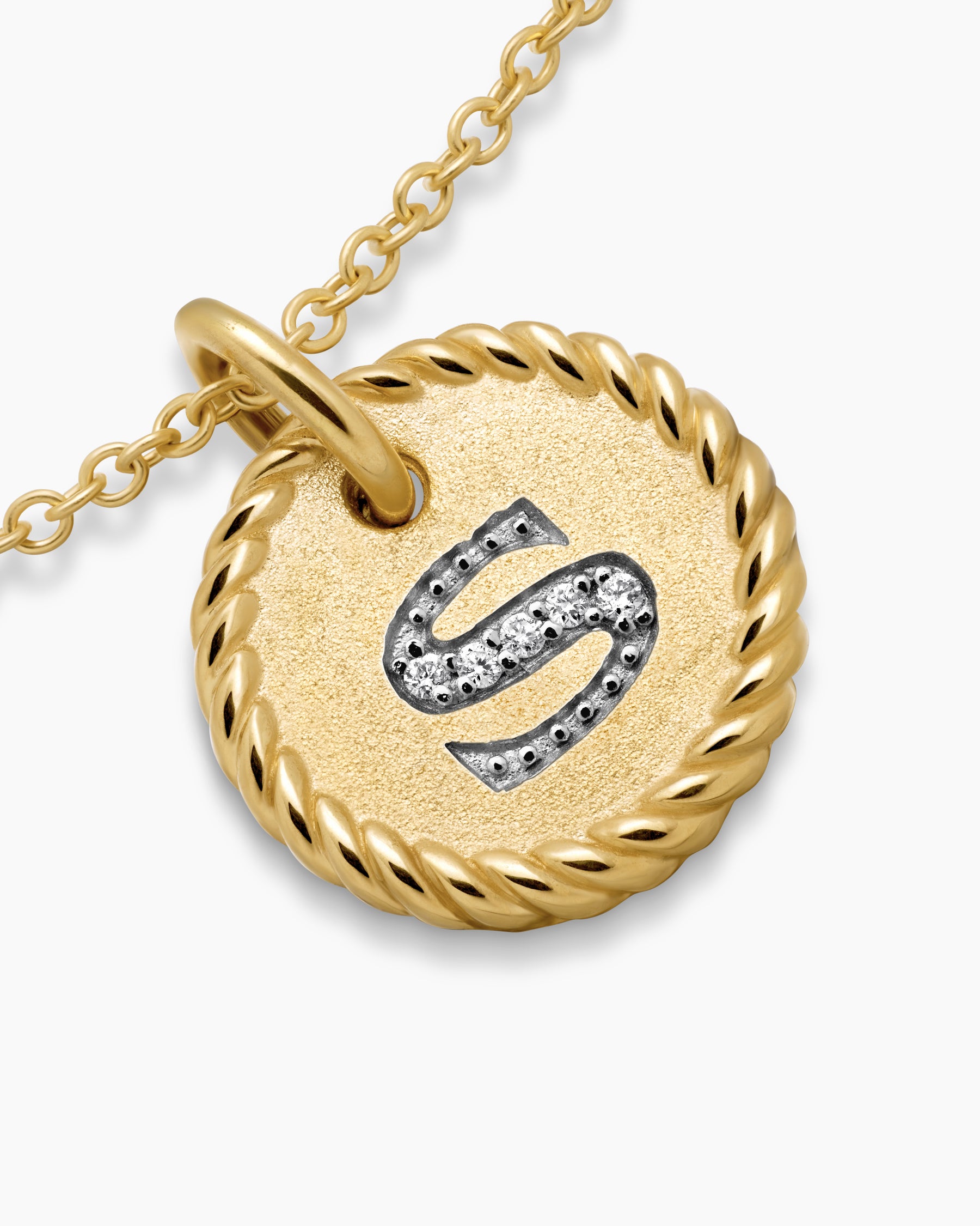 Initial Charm Necklace in 18K Yellow Gold with Diamond S - Image 5