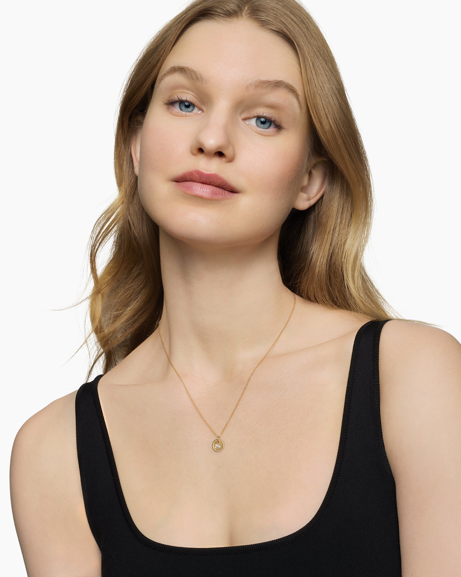 Alternative view of Initial Charm Necklace in 18K Yellow Gold with Diamond S