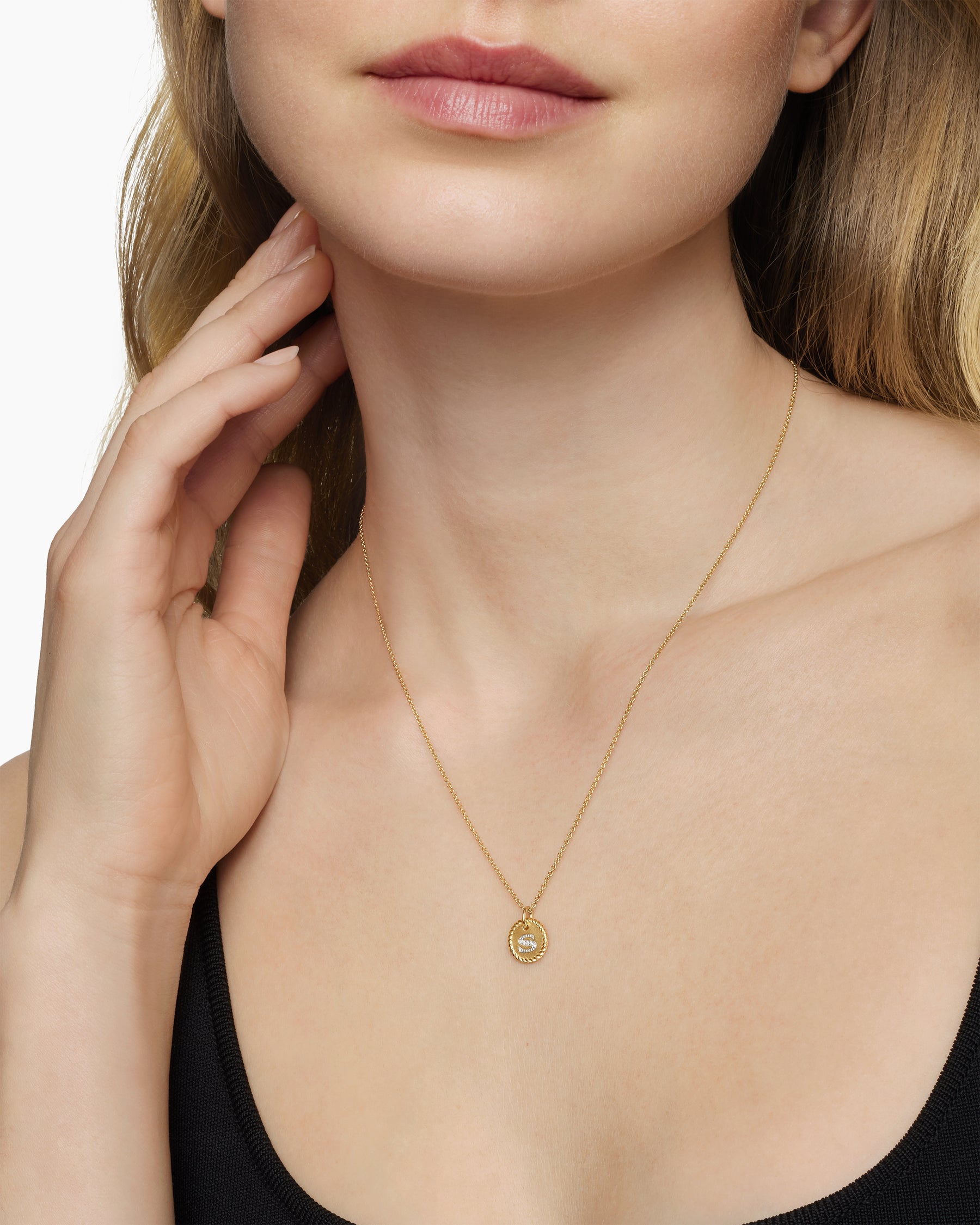 Initial Charm Necklace in 18K Yellow Gold with Diamond S - Image 6