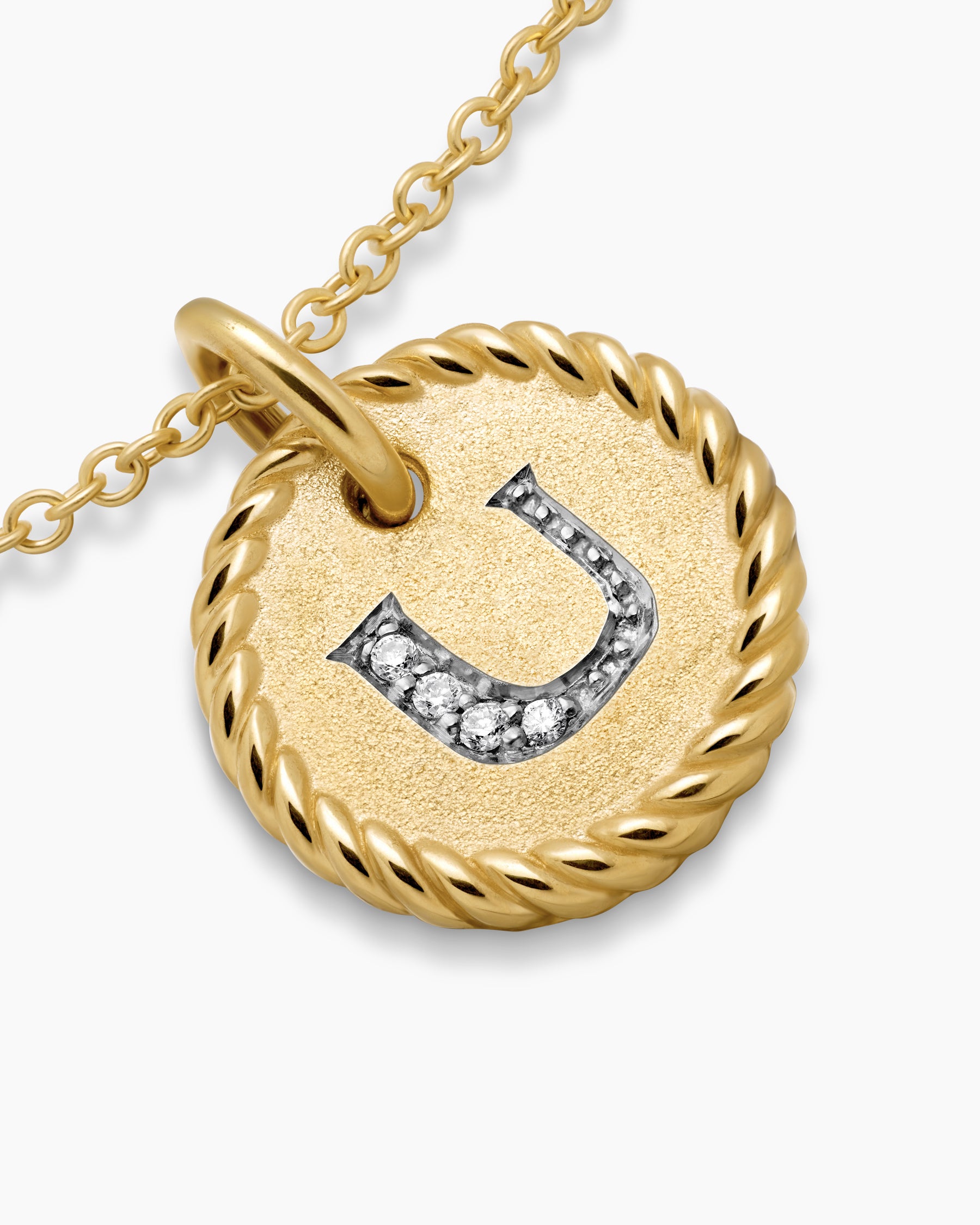 Initial Charm Necklace in 18K Yellow Gold with Diamond U - Image 5