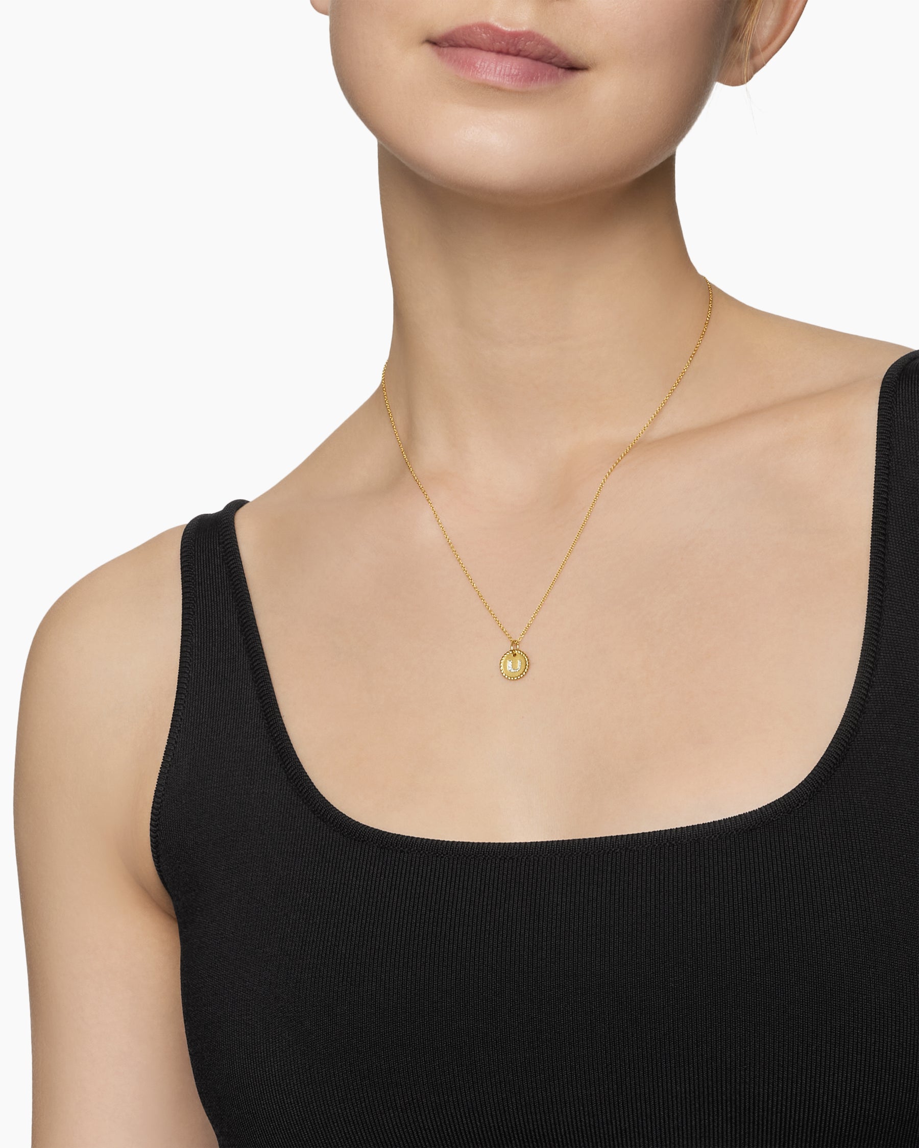 Alternative view of Initial Charm Necklace in 18K Yellow Gold with Diamond U