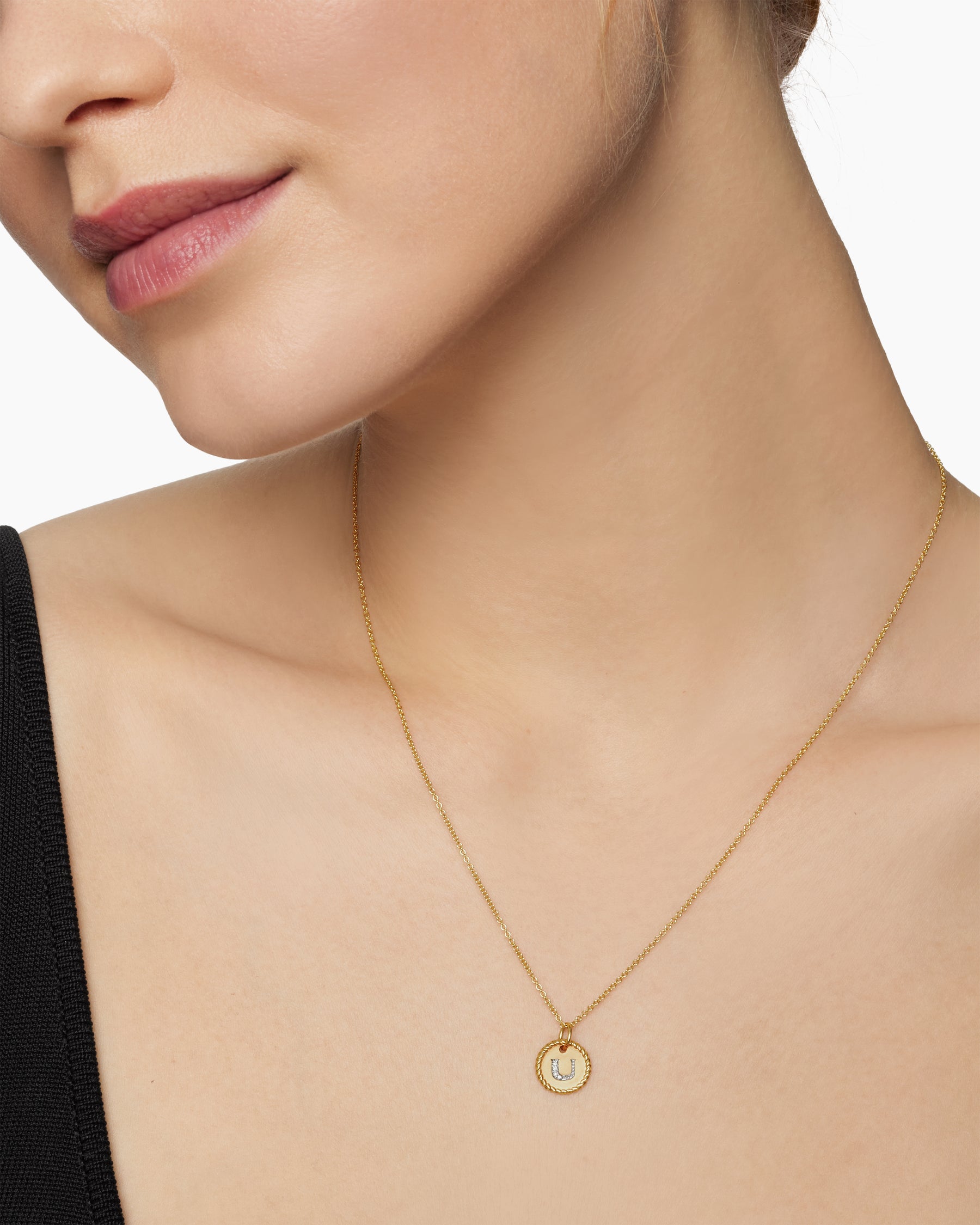Initial Charm Necklace in 18K Yellow Gold with Diamond U - Image 6