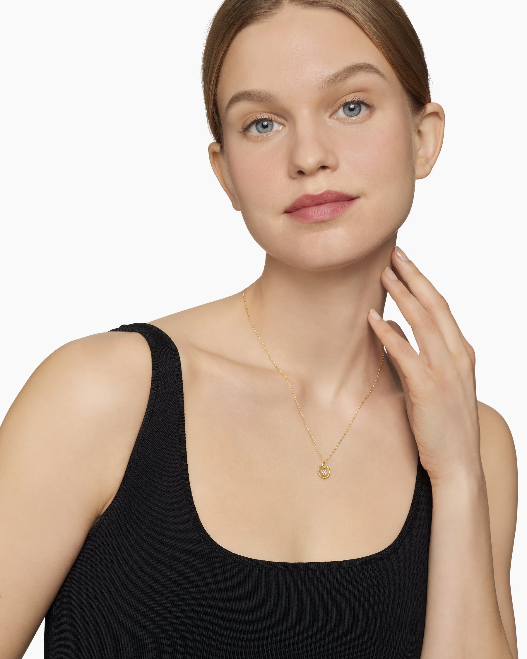 Alternative view of Initial Charm Necklace in 18K Yellow Gold with Diamond W