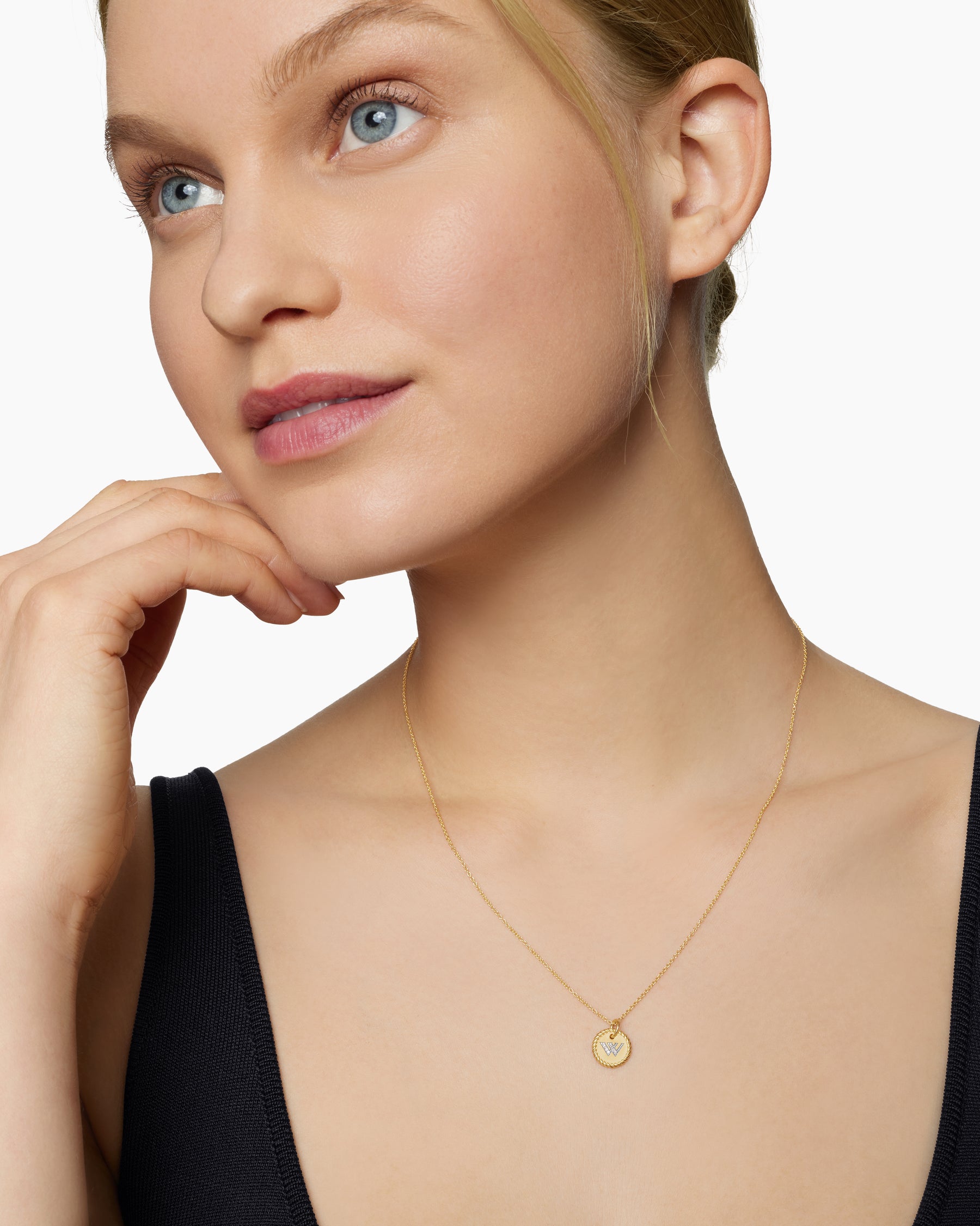 Initial Charm Necklace in 18K Yellow Gold with Diamond W - Image 6