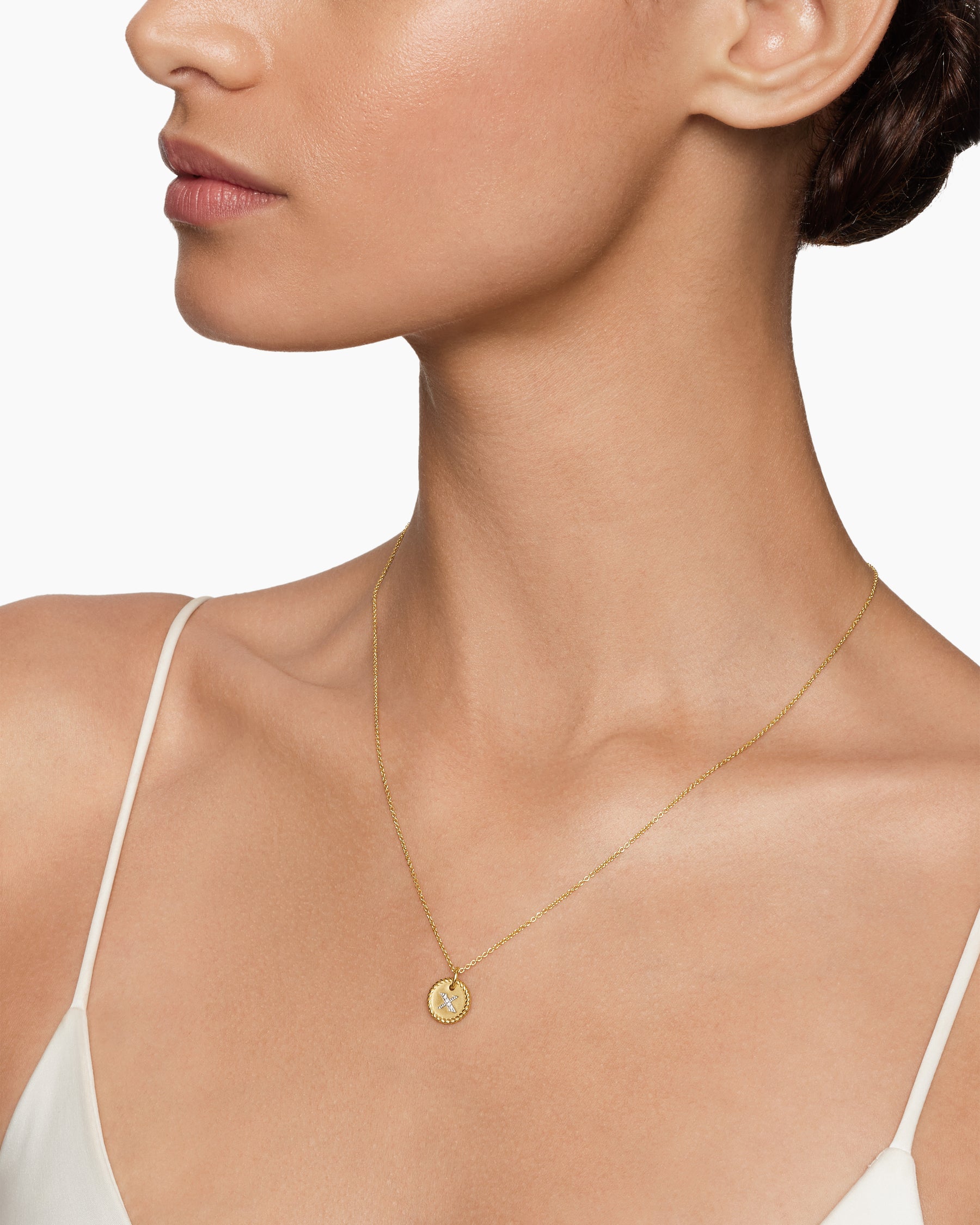 Alternative view of Initial Charm Necklace in 18K Yellow Gold with Diamond X